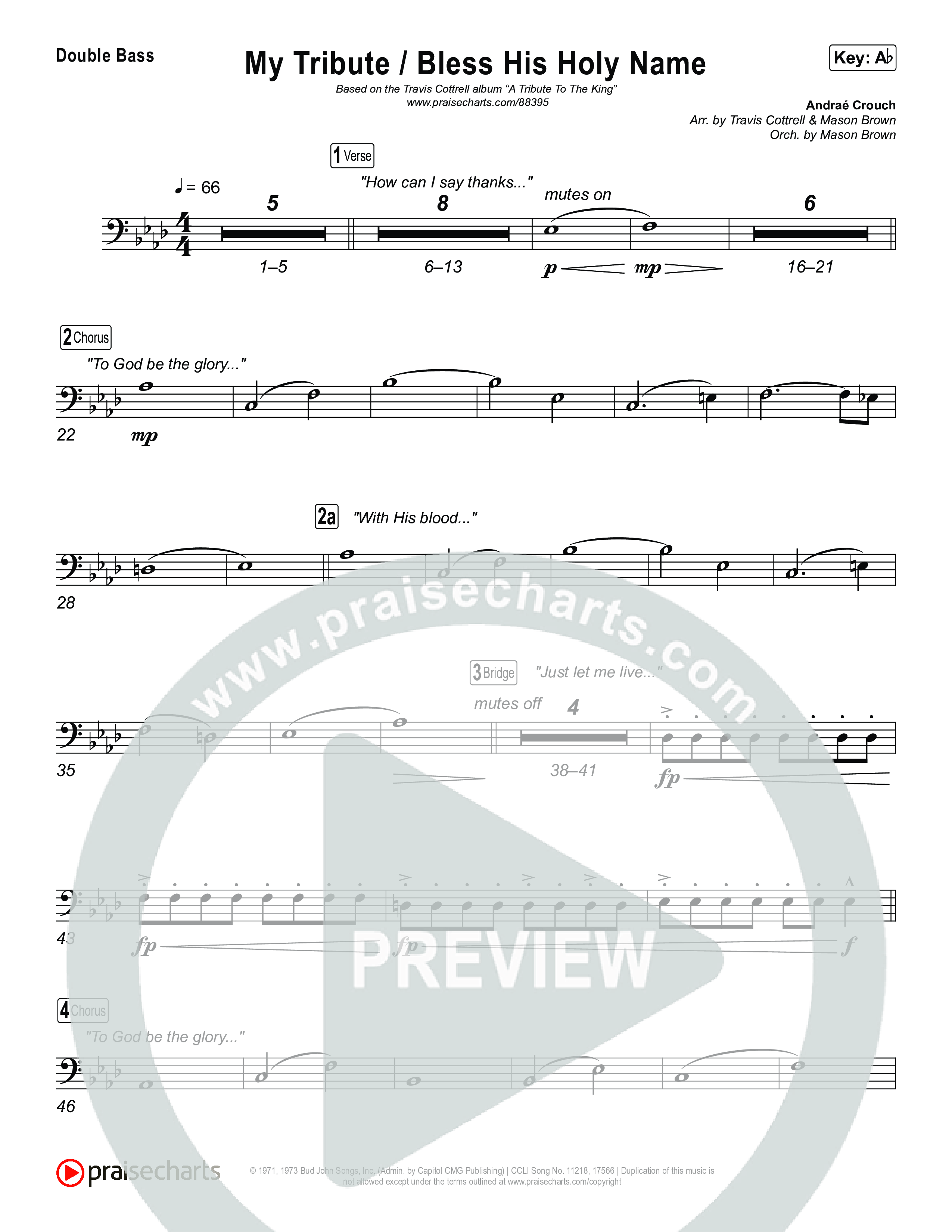 My Tribute / Bless His Holy Name (Choral/SATB) String Bass (Brooke Voland / Arr. Travis Cottrell / Arr. Mason Brown)