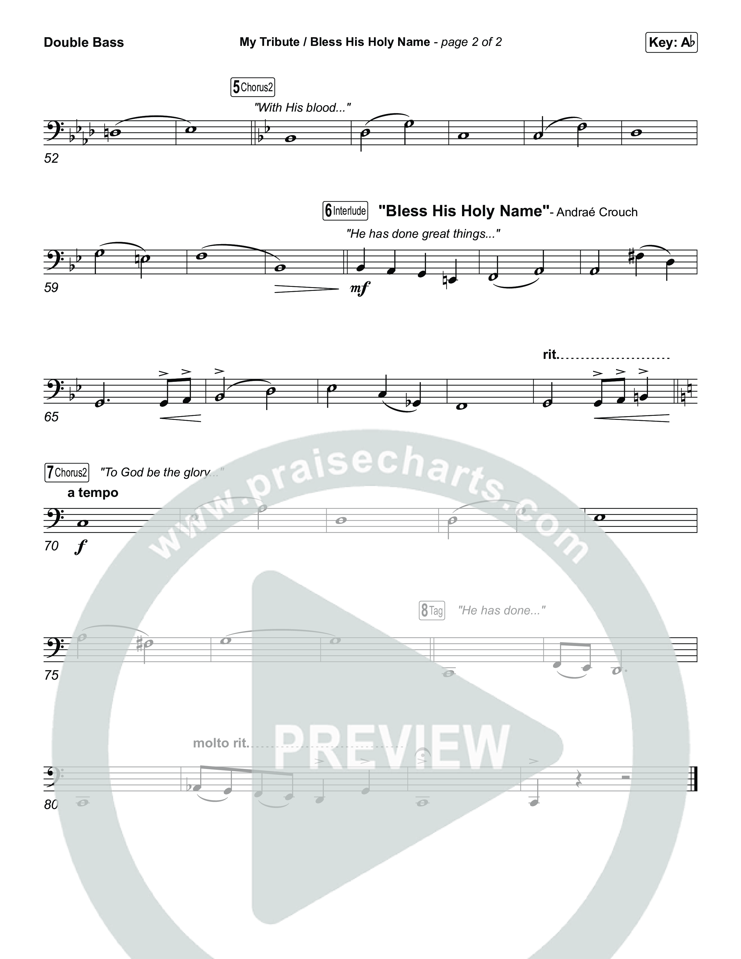 My Tribute / Bless His Holy Name (Choral/SATB) String Bass (Brooke Voland / Arr. Travis Cottrell / Arr. Mason Brown)