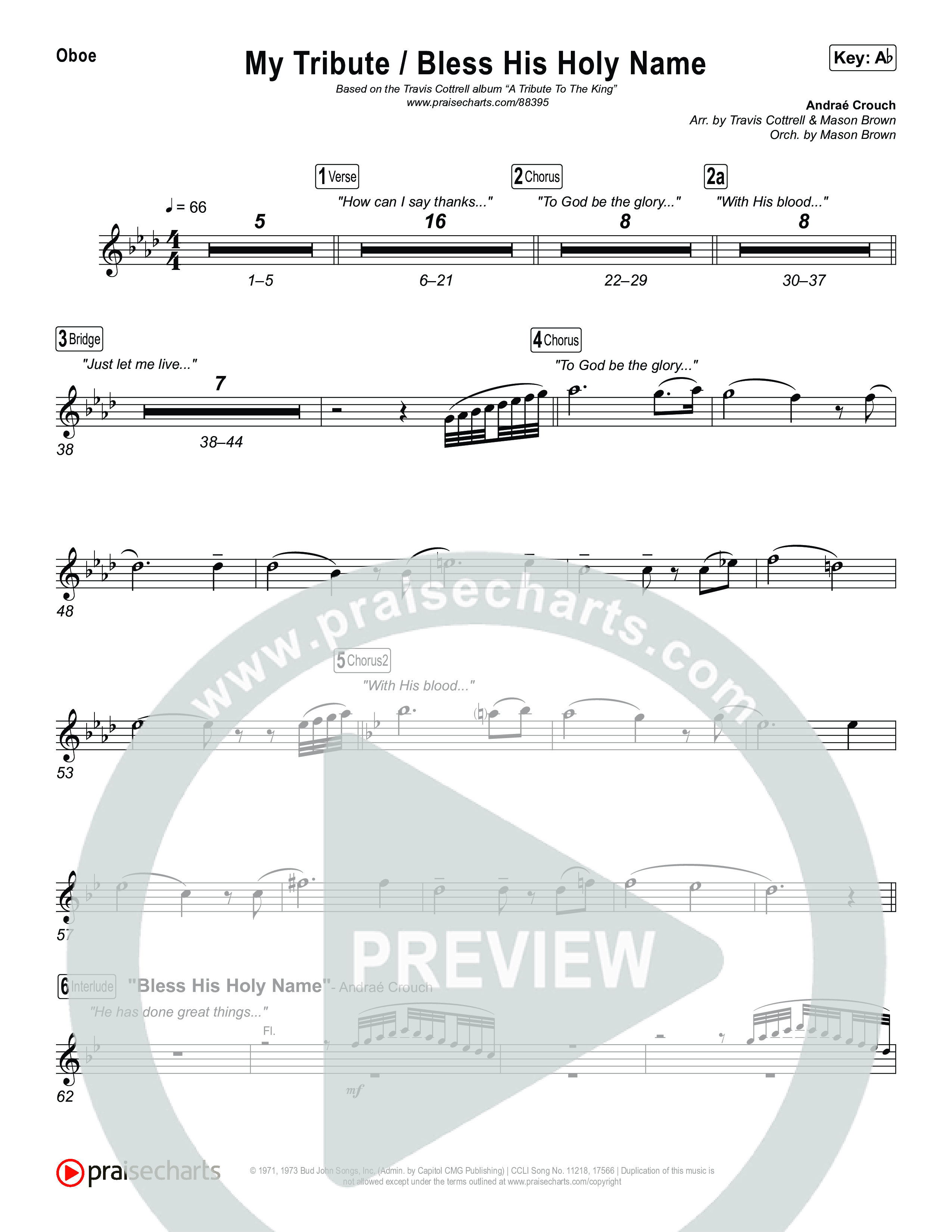 My Tribute / Bless His Holy Name (Choral/SATB) Oboe (Brooke Voland / Arr. Travis Cottrell / Arr. Mason Brown)