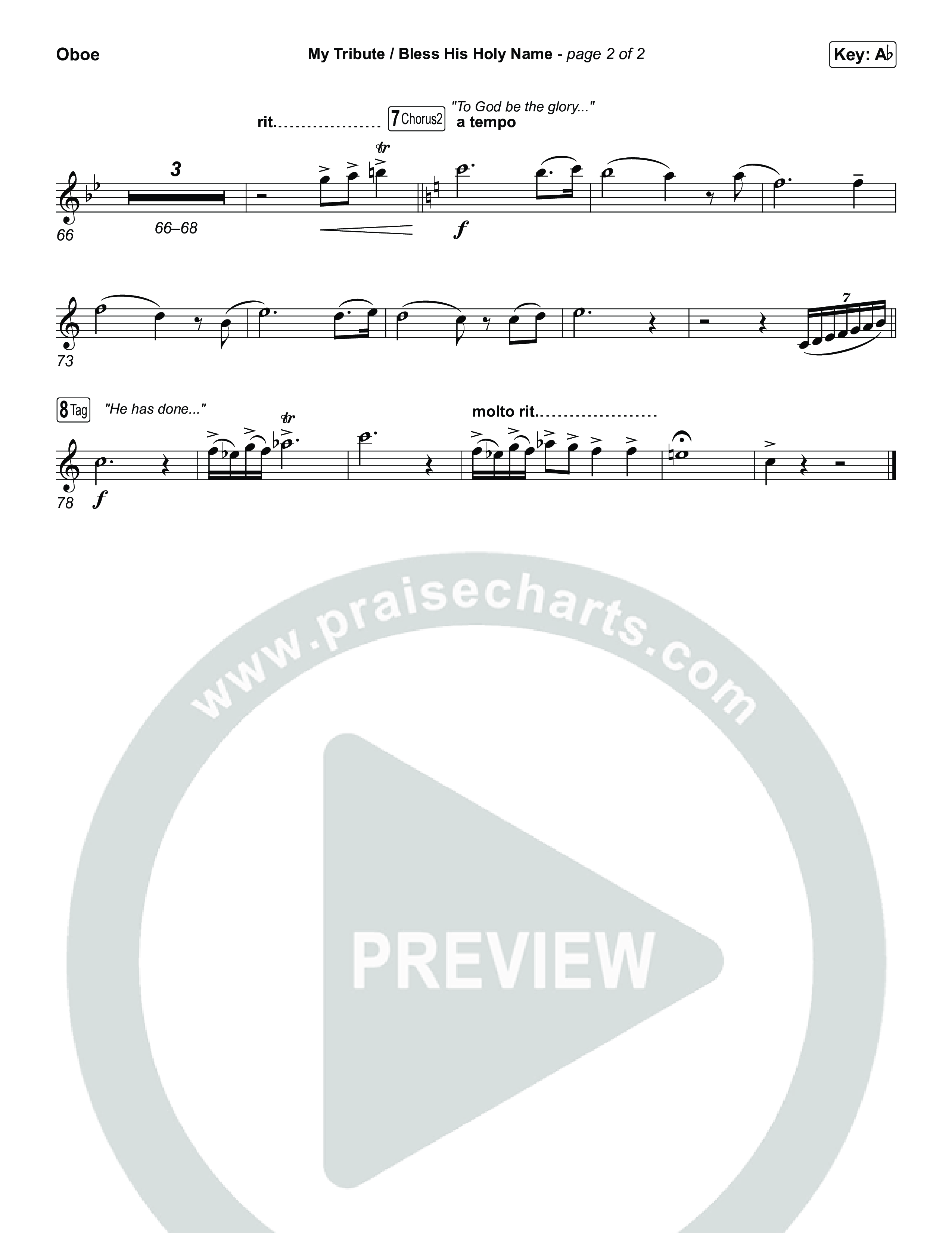 My Tribute / Bless His Holy Name (Choral/SATB) Oboe (Brooke Voland / Arr. Travis Cottrell / Arr. Mason Brown)