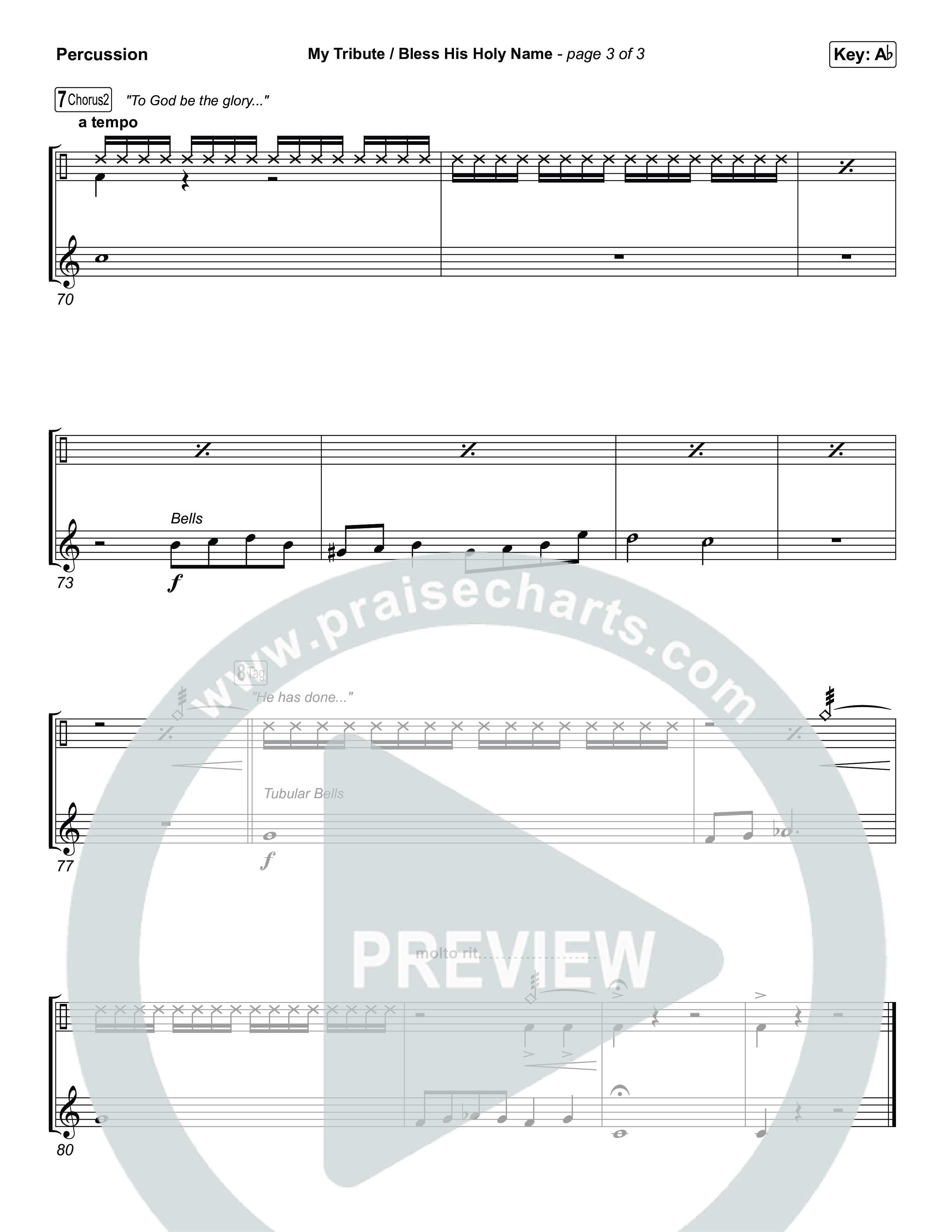 My Tribute / Bless His Holy Name (Choral/SATB) Percussion (Brooke Voland / Arr. Travis Cottrell / Arr. Mason Brown)