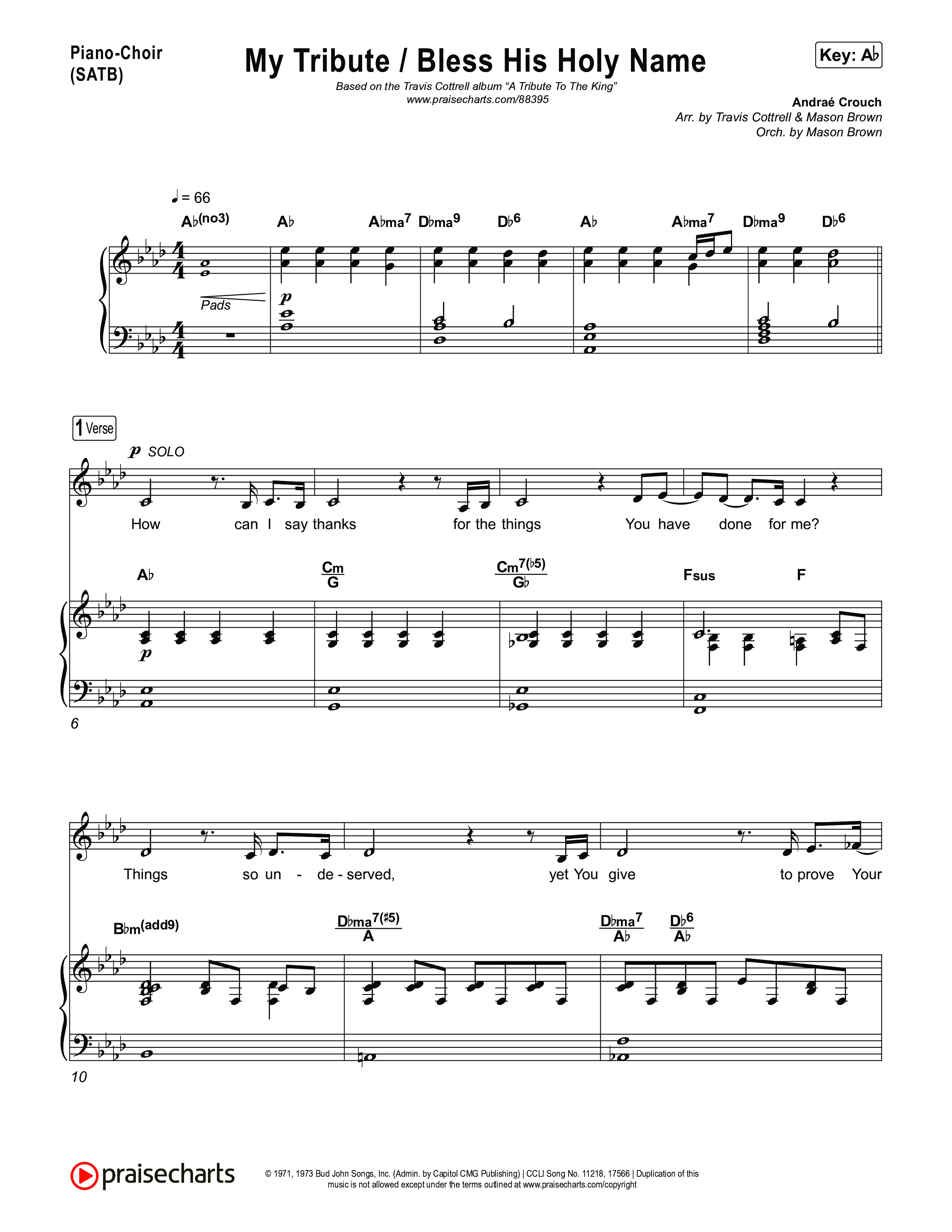 My Tribute / Bless His Holy Name (Choral/SATB) Piano/Vocal (SATB) (Brooke Voland / Arr. Travis Cottrell / Arr. Mason Brown)