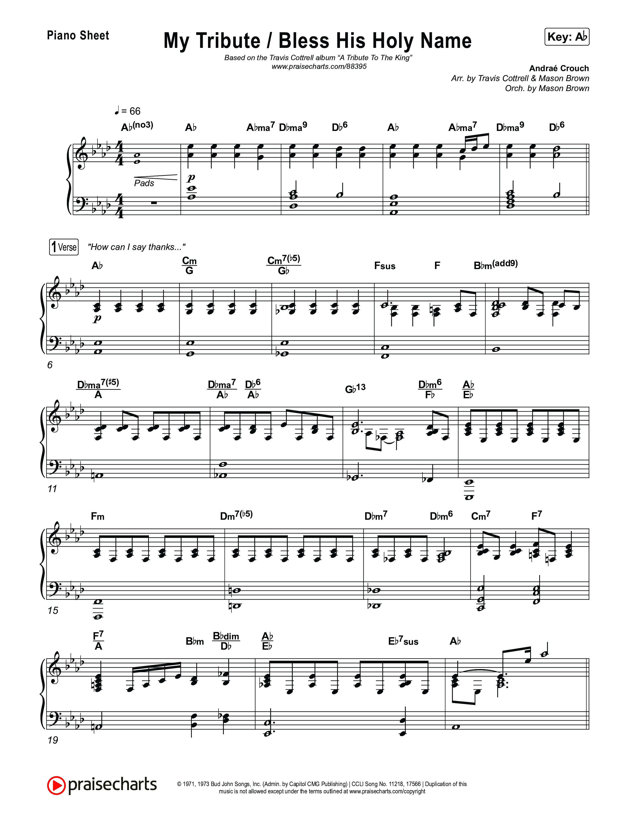 My Tribute / Bless His Holy Name (Choral/SATB) Piano Sheet (Brooke Voland / Arr. Travis Cottrell / Arr. Mason Brown)