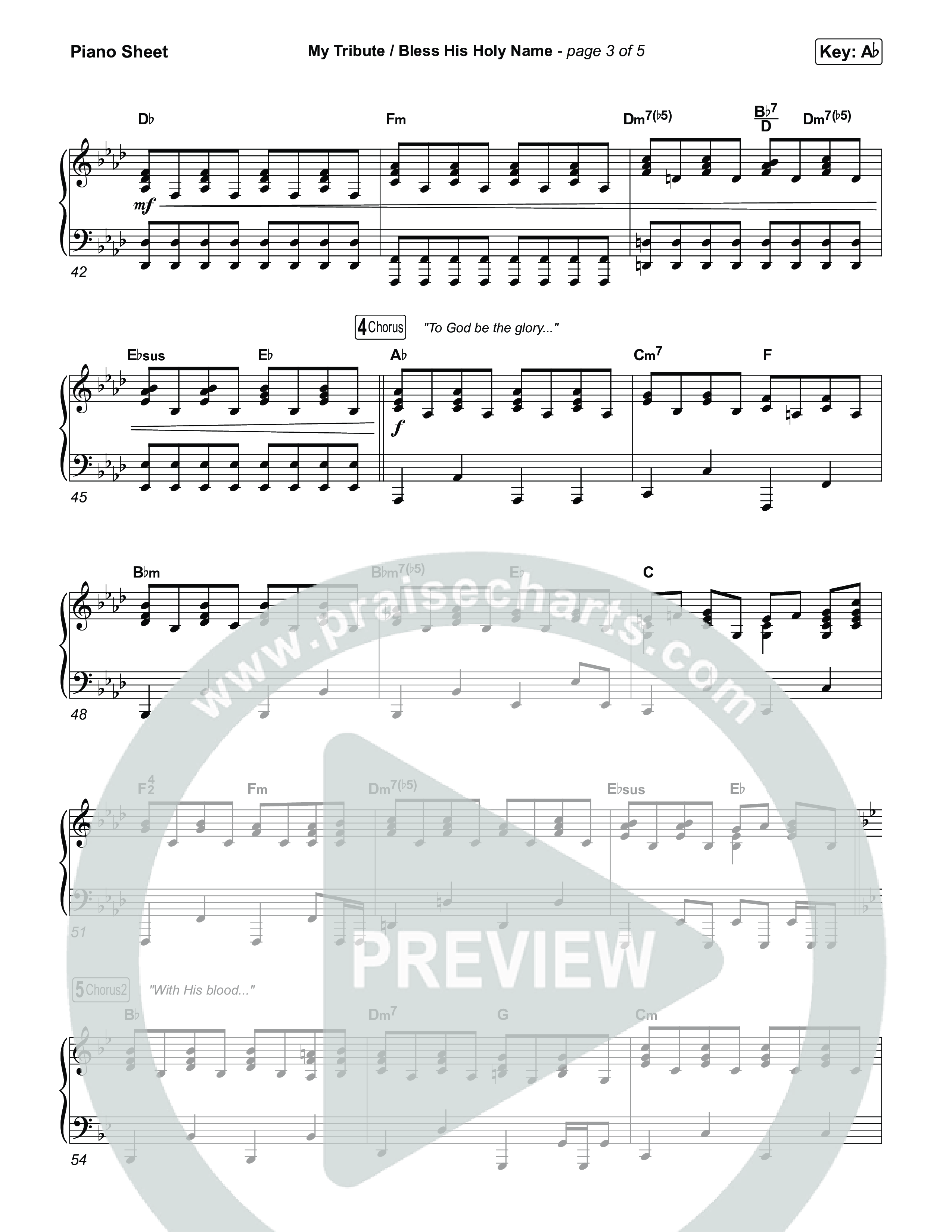 My Tribute / Bless His Holy Name (Choral/SATB) Piano Sheet (Brooke Voland / Arr. Travis Cottrell / Arr. Mason Brown)