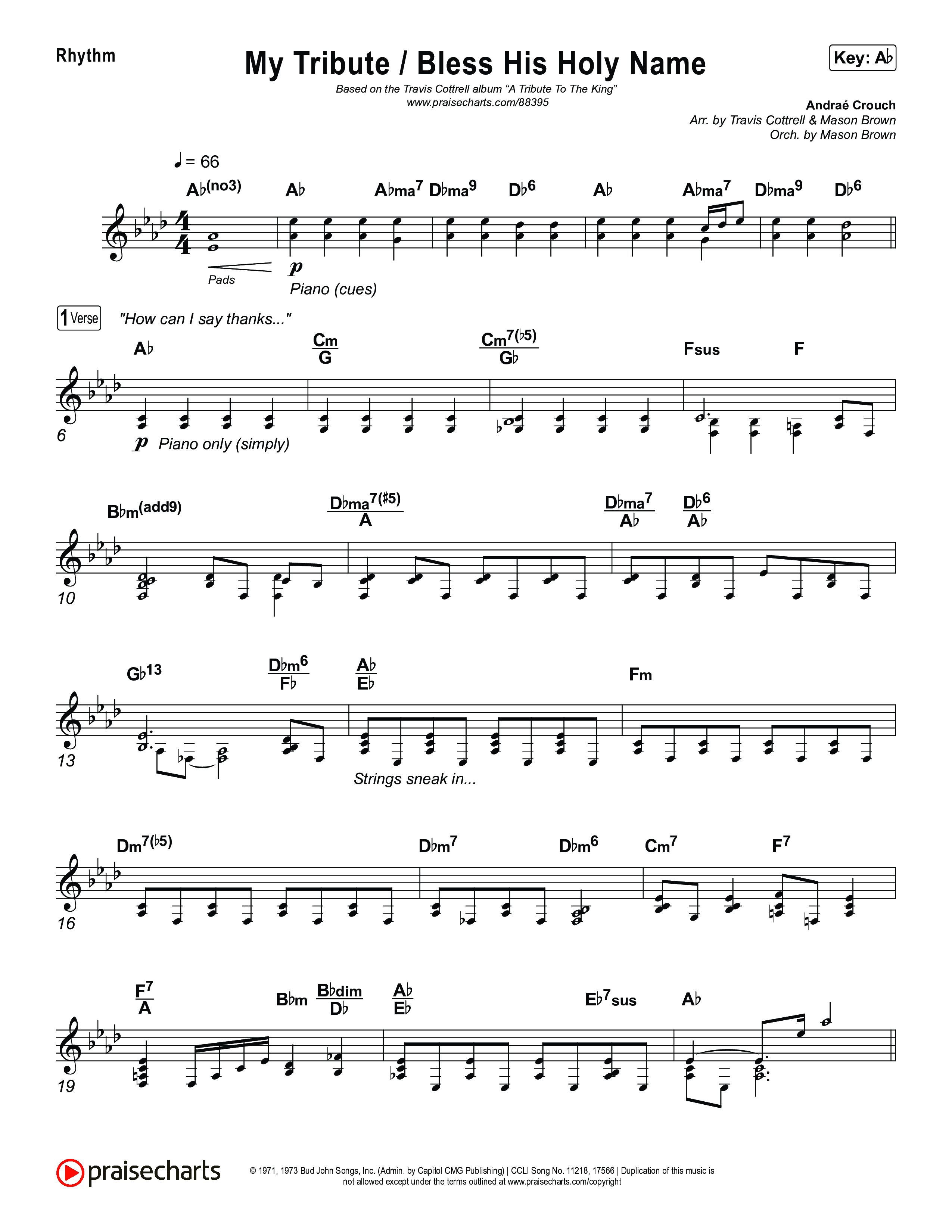 My Tribute / Bless His Holy Name (Choral/SATB) Rhythm Chart (Brooke Voland / Arr. Travis Cottrell / Arr. Mason Brown)