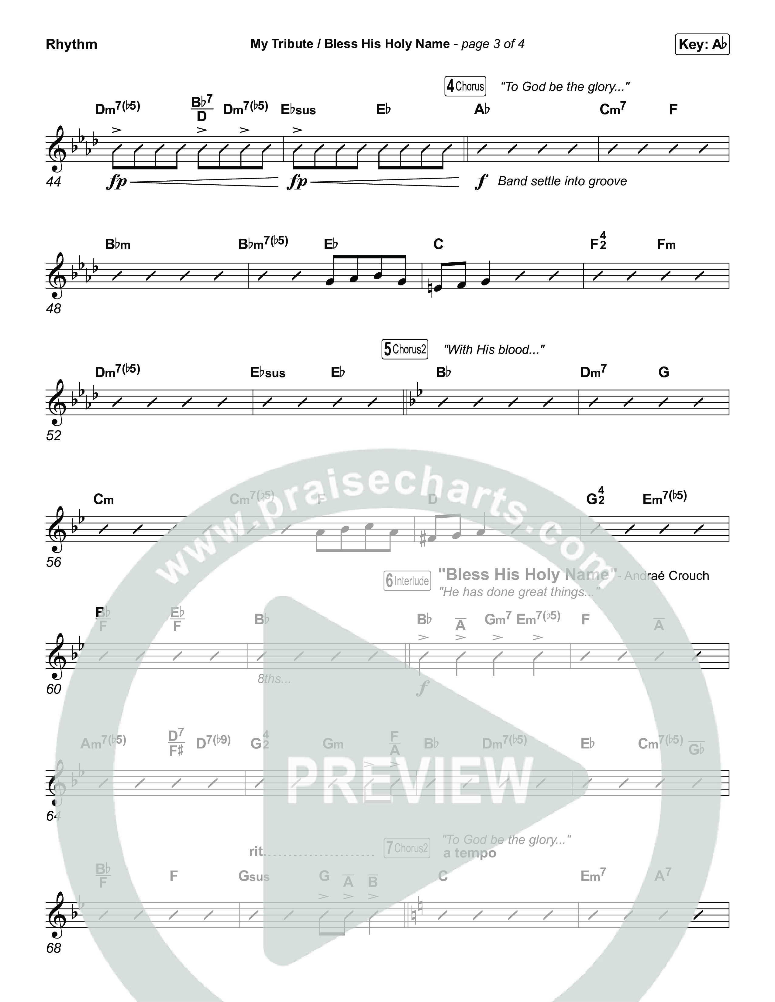 My Tribute / Bless His Holy Name (Choral/SATB) Rhythm Chart (Brooke Voland / Arr. Travis Cottrell / Arr. Mason Brown)