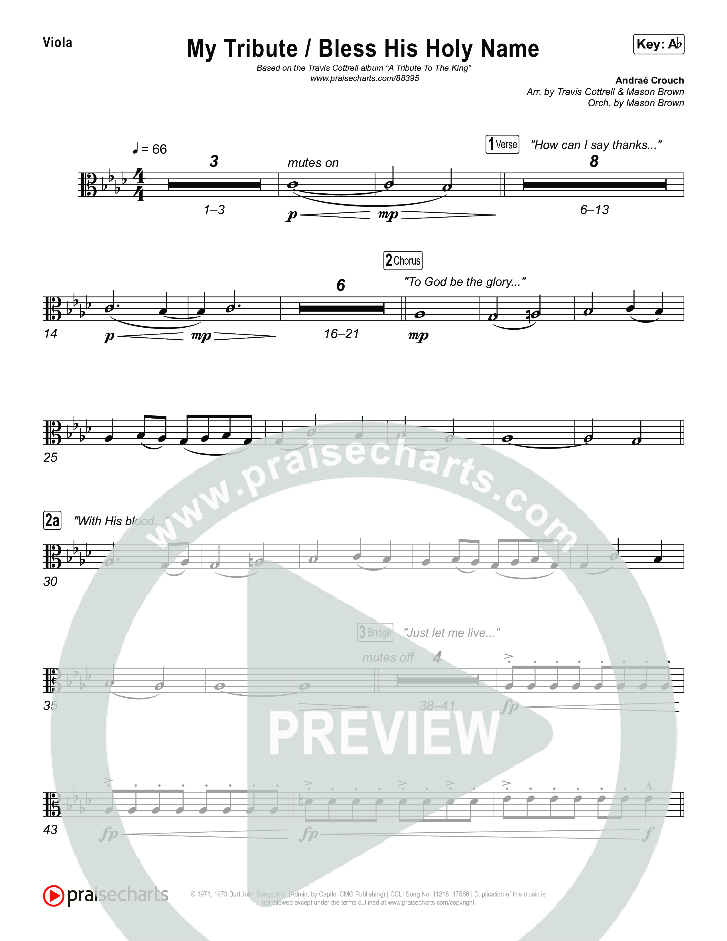 My Tribute / Bless His Holy Name (Choral/SATB) Viola (Brooke Voland / Arr. Travis Cottrell / Arr. Mason Brown)
