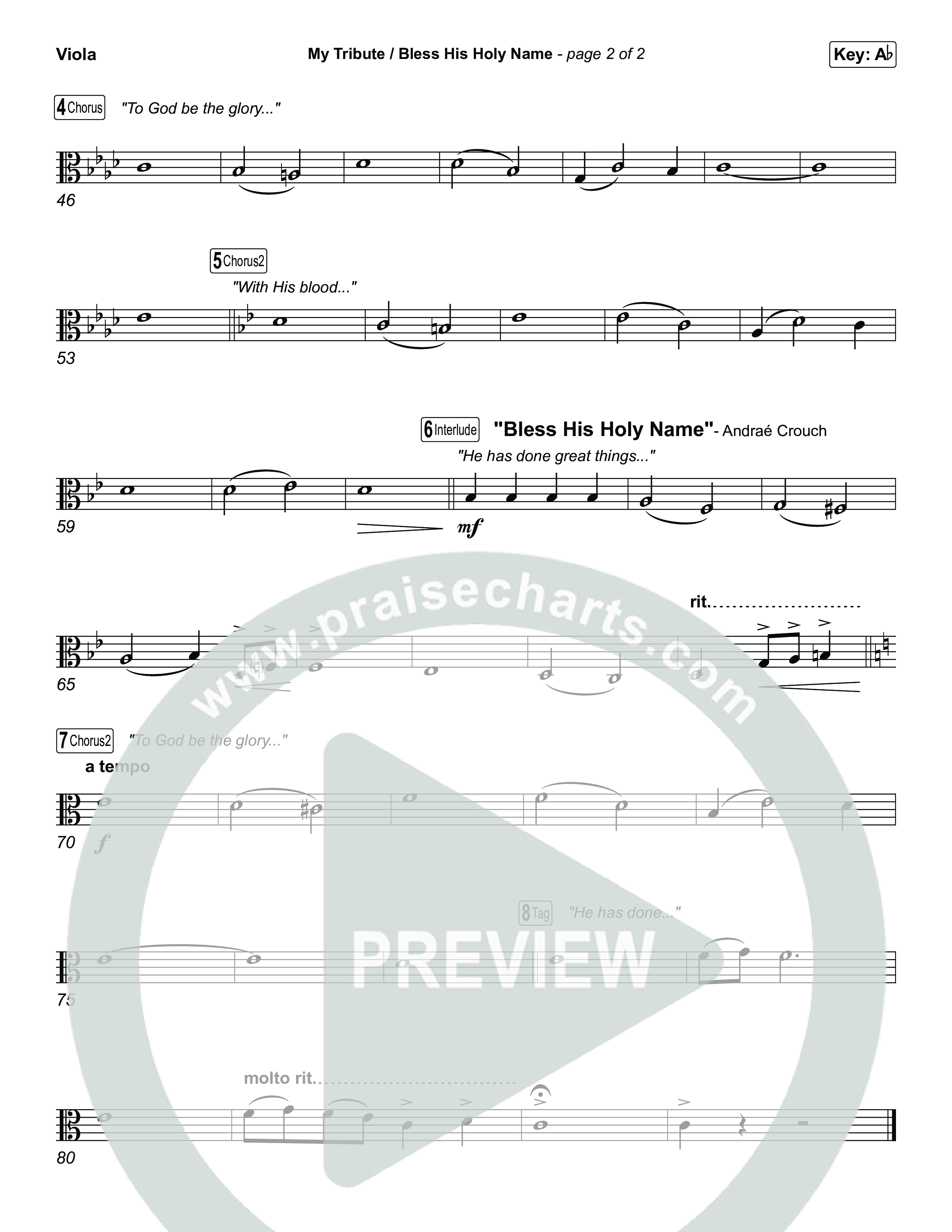 My Tribute / Bless His Holy Name (Choral/SATB) Viola (Brooke Voland / Arr. Travis Cottrell / Arr. Mason Brown)