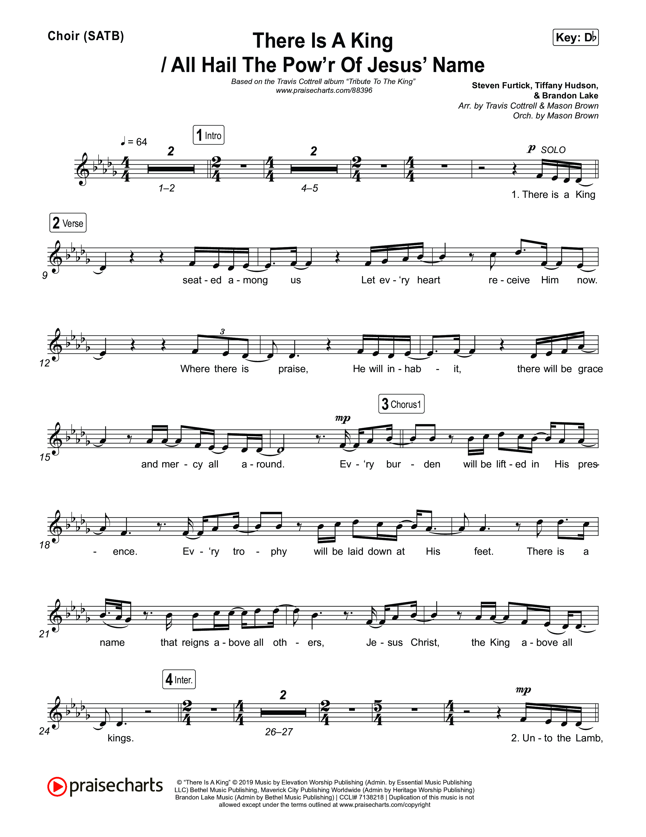 There Is A King / All Hail The Pow'r Of Jesus' Name (Choral/SATB) Choir Sheet (SATB) (Travis Cottrell / Arr. Mason Brown)