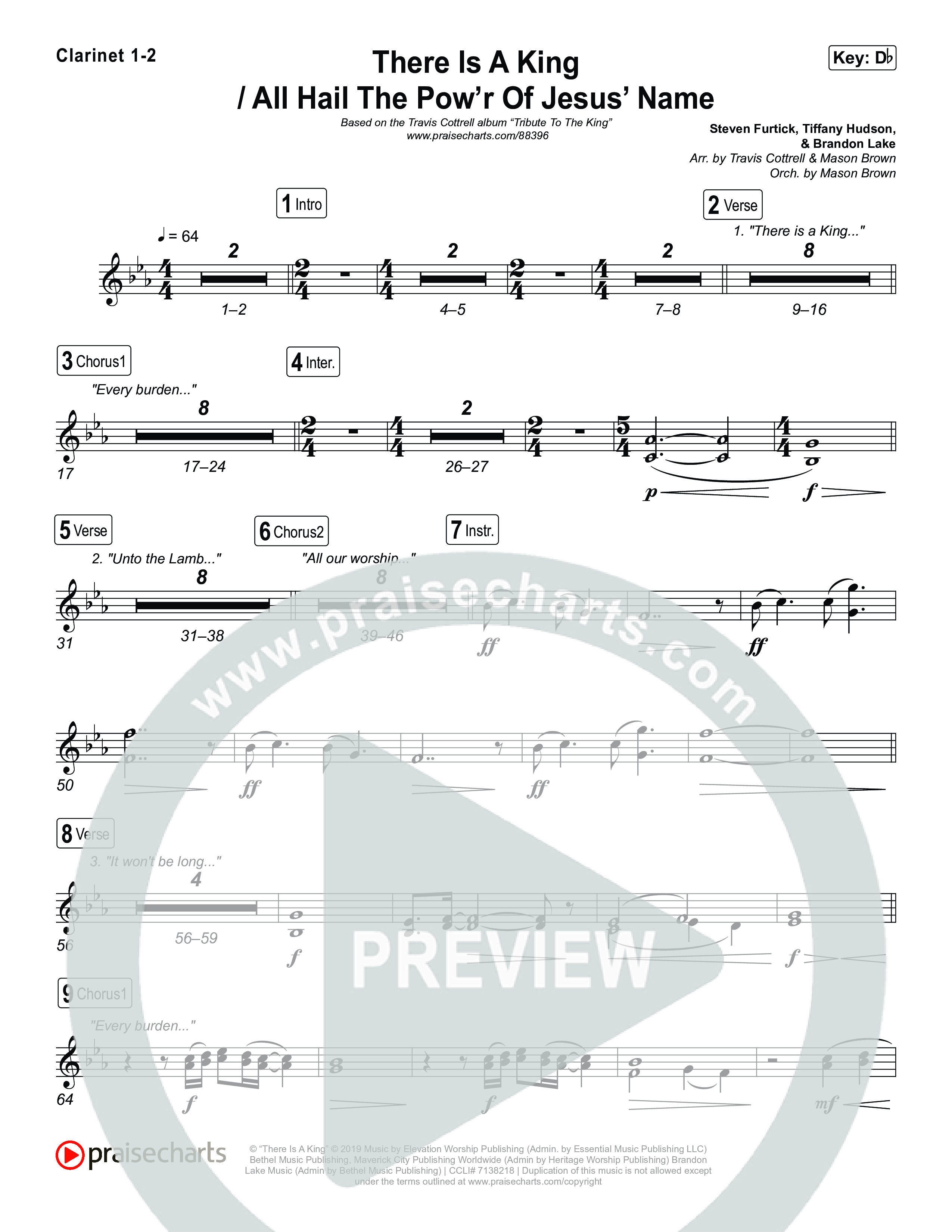 There Is A King / All Hail The Pow'r Of Jesus' Name (Choral/SATB) Clarinet 1,2 (Travis Cottrell / Arr. Mason Brown)