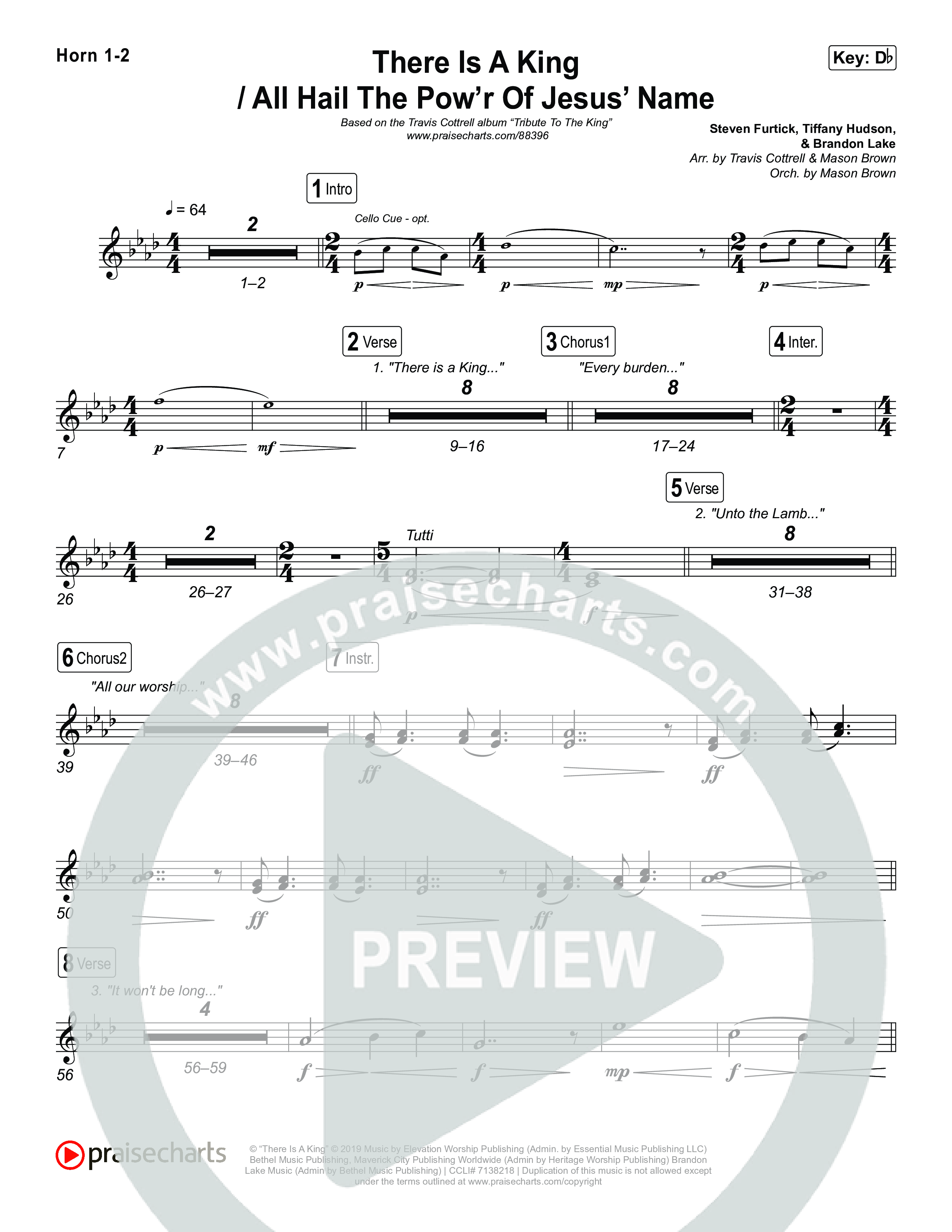 There Is A King / All Hail The Pow'r Of Jesus' Name (Choral/SATB) French Horn 1,2 (Travis Cottrell / Arr. Mason Brown)