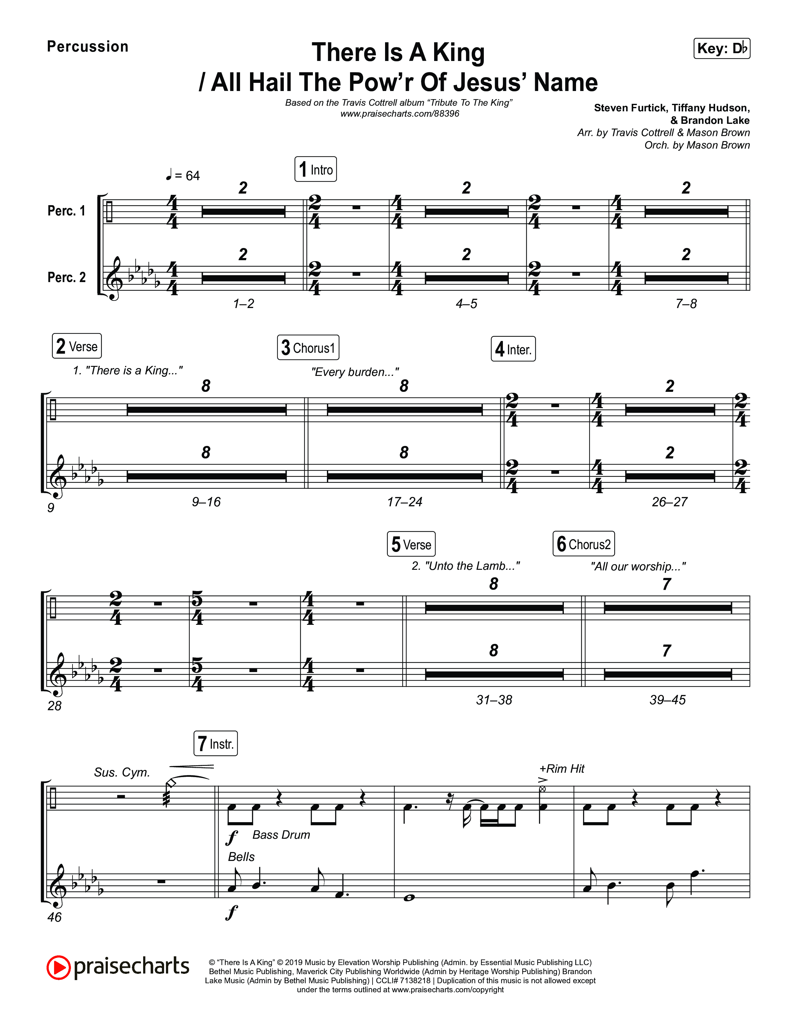 There Is A King / All Hail The Pow'r Of Jesus' Name (Choral/SATB) Percussion (Travis Cottrell / Arr. Mason Brown)