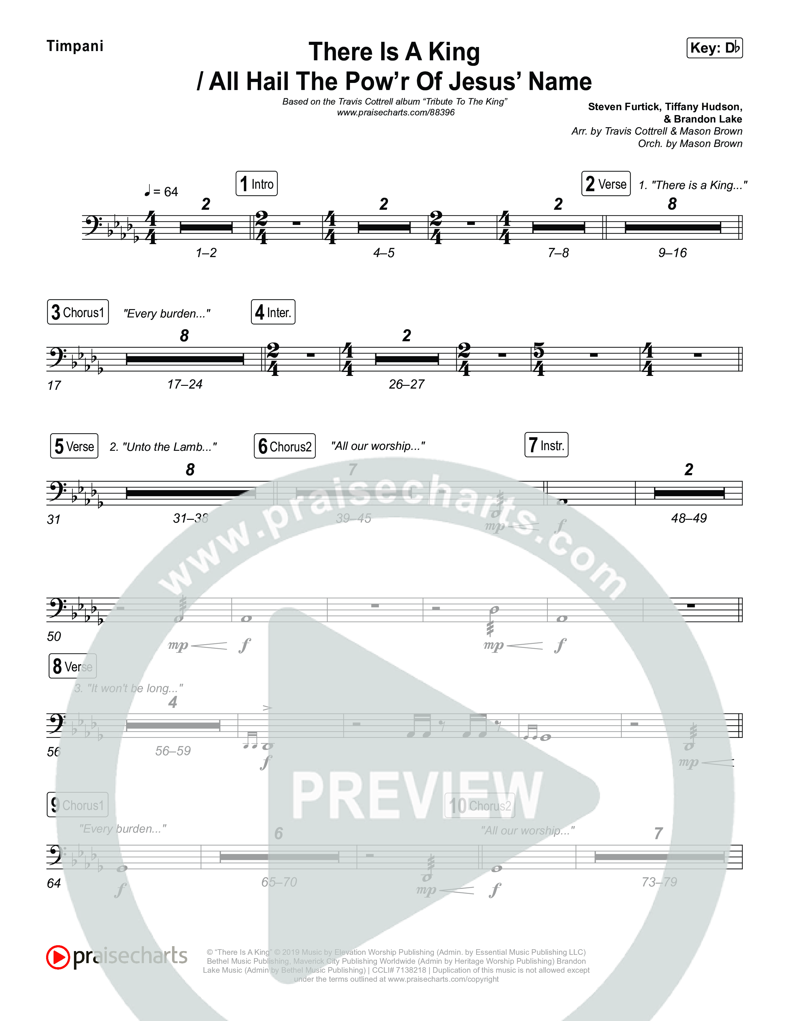 There Is A King / All Hail The Pow'r Of Jesus' Name (Choral/SATB) Timpani (Travis Cottrell / Arr. Mason Brown)