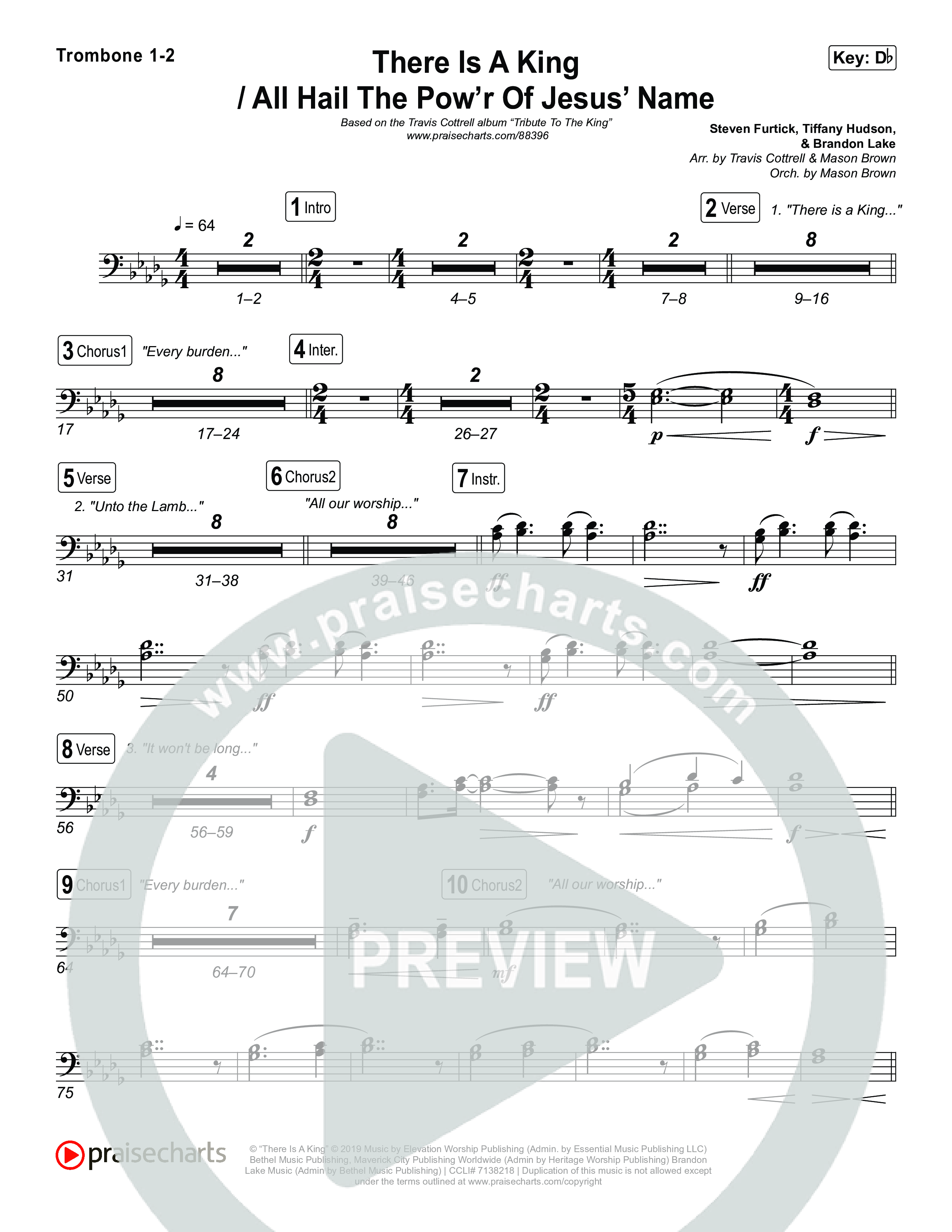 There Is A King / All Hail The Pow'r Of Jesus' Name (Choral/SATB) Trombone 1,2 (Travis Cottrell / Arr. Mason Brown)