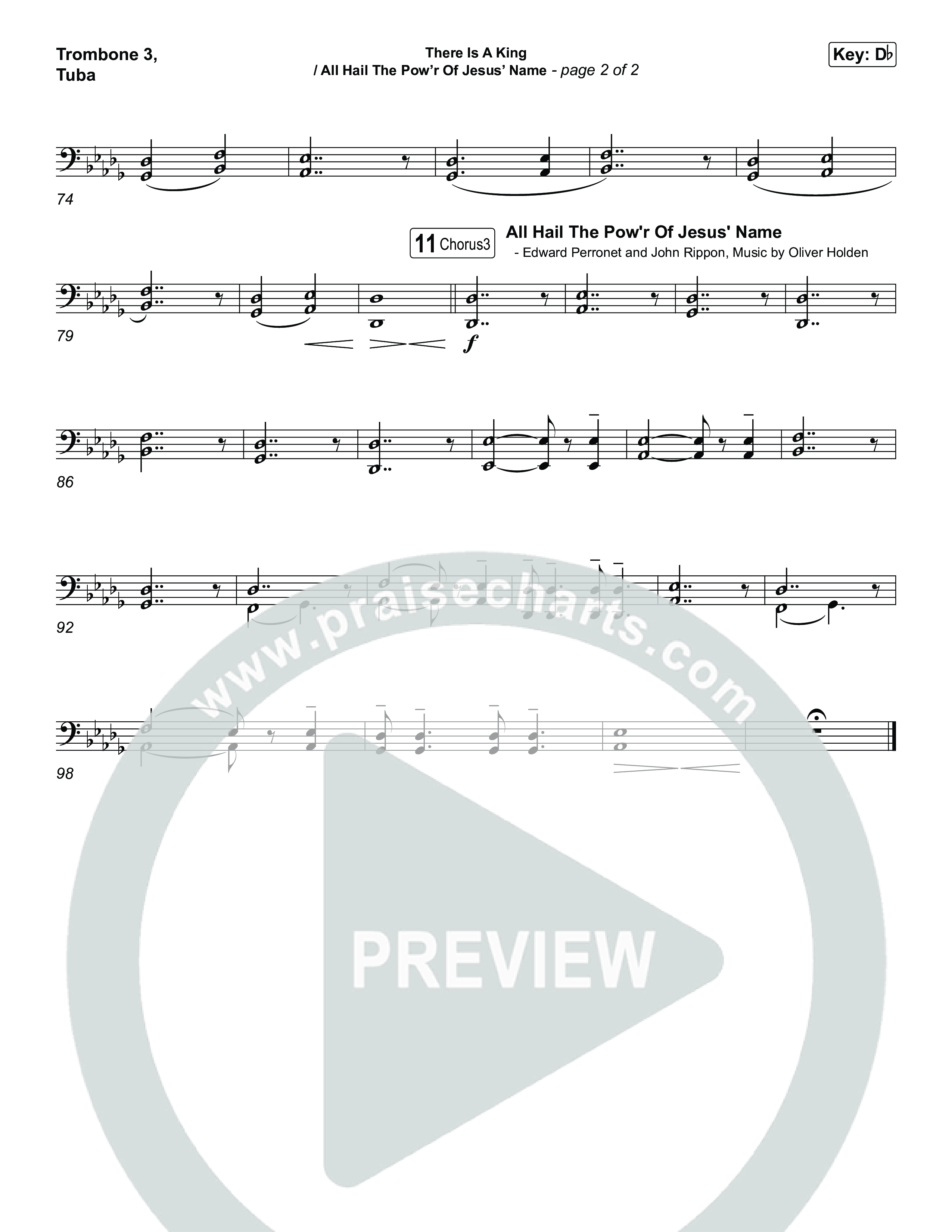 There Is A King / All Hail The Pow'r Of Jesus' Name (Choral/SATB) Trombone 3/Tuba (Travis Cottrell / Arr. Mason Brown)