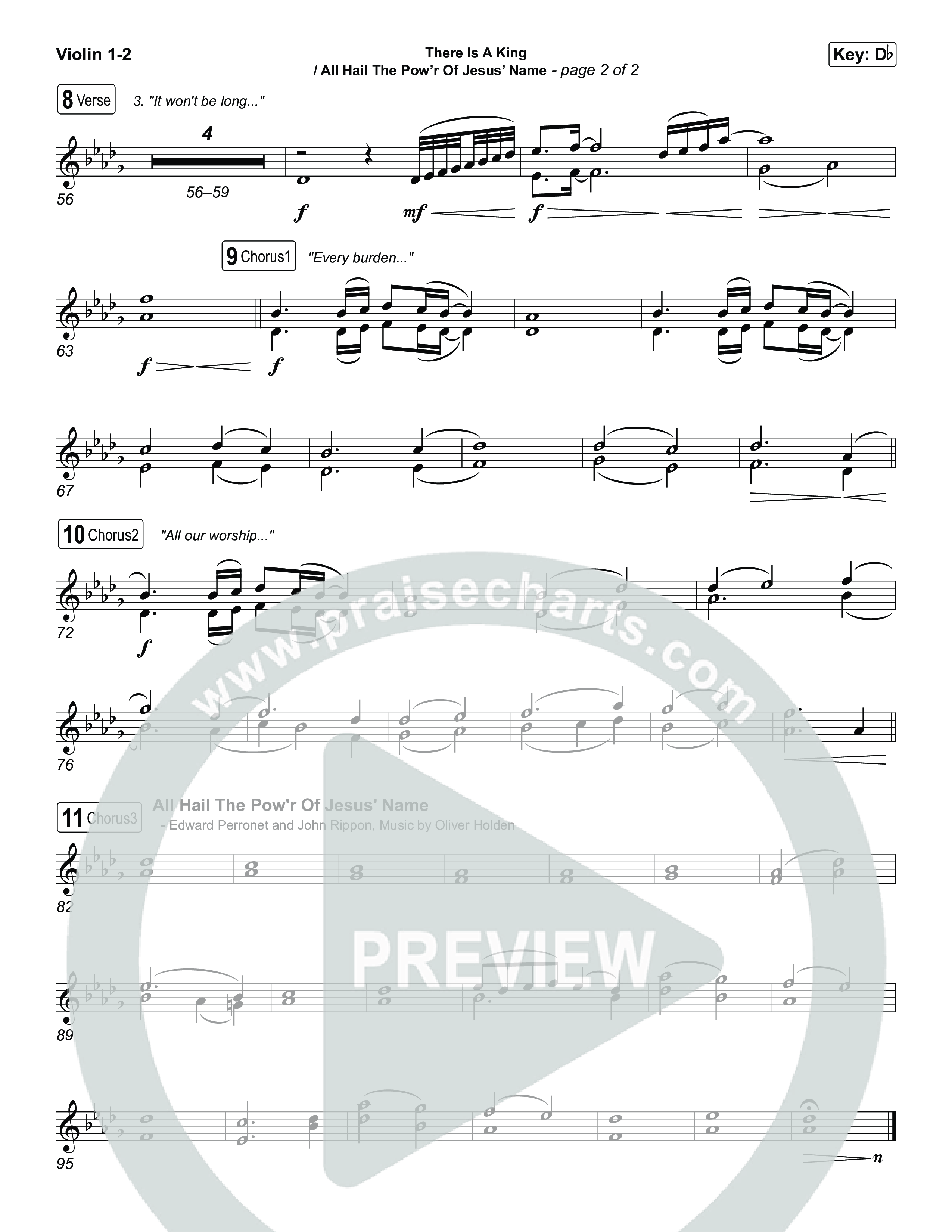 There Is A King / All Hail The Pow'r Of Jesus' Name (Choral/SATB) Violin 1,2 (Travis Cottrell / Arr. Mason Brown)