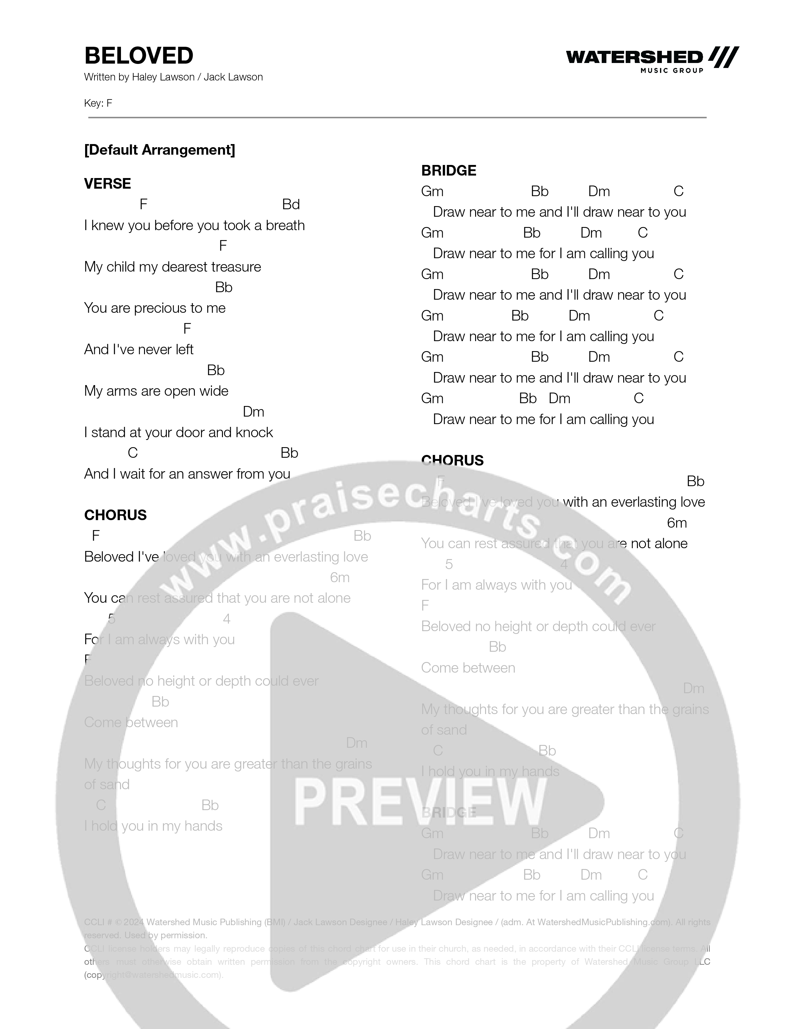 Beloved Chord Chart (Jack Lawson & Haley Lawson)