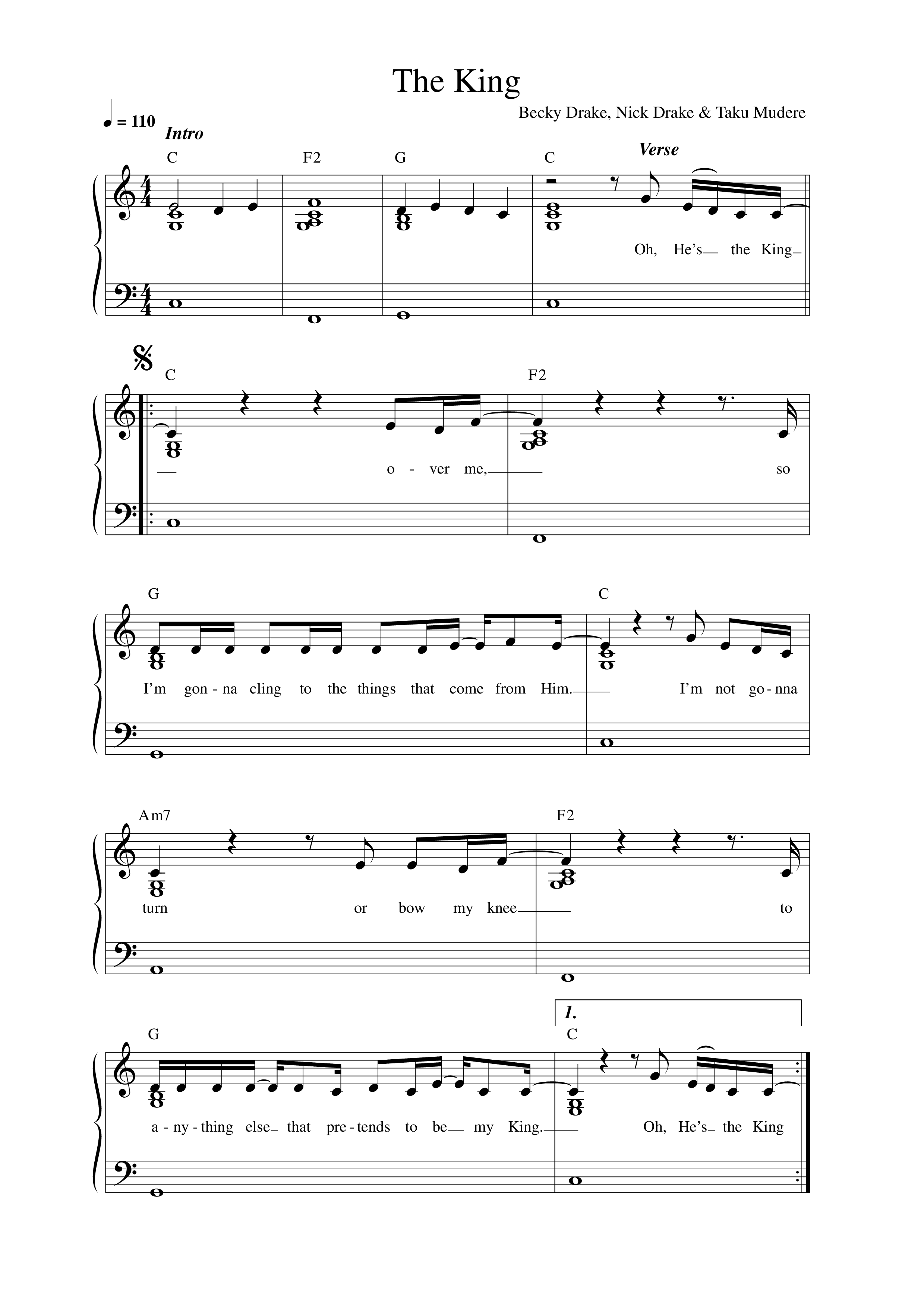 The King Lead Sheet Melody (Worship For Everyone)