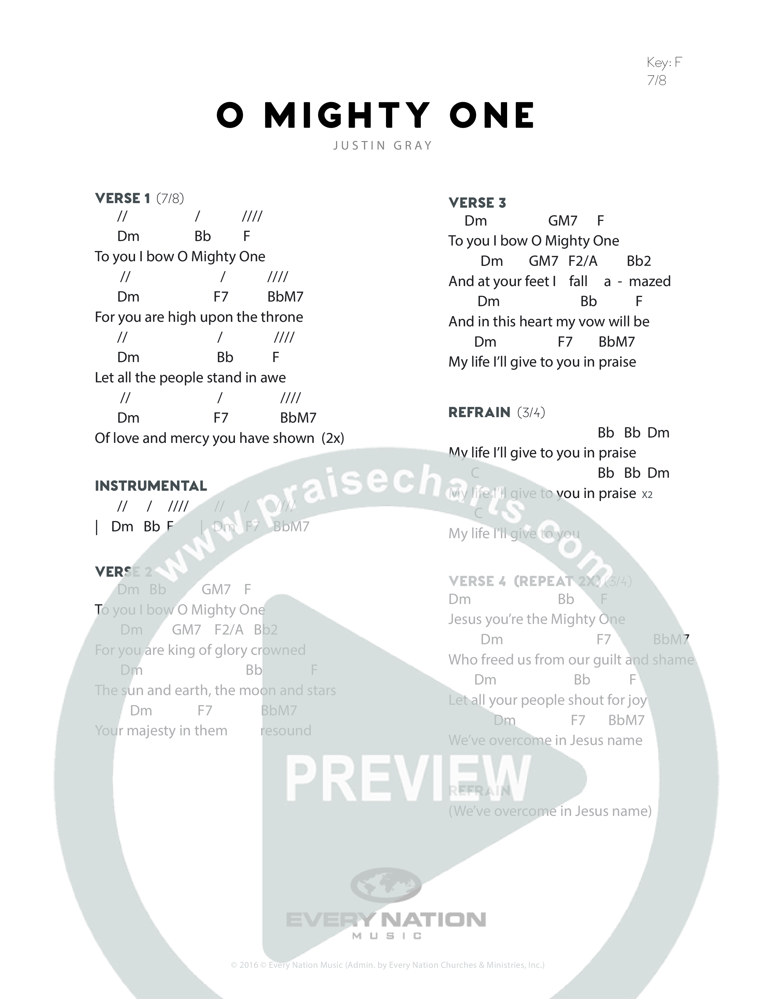 O Mighty One Chord Chart (Every Nation Music)