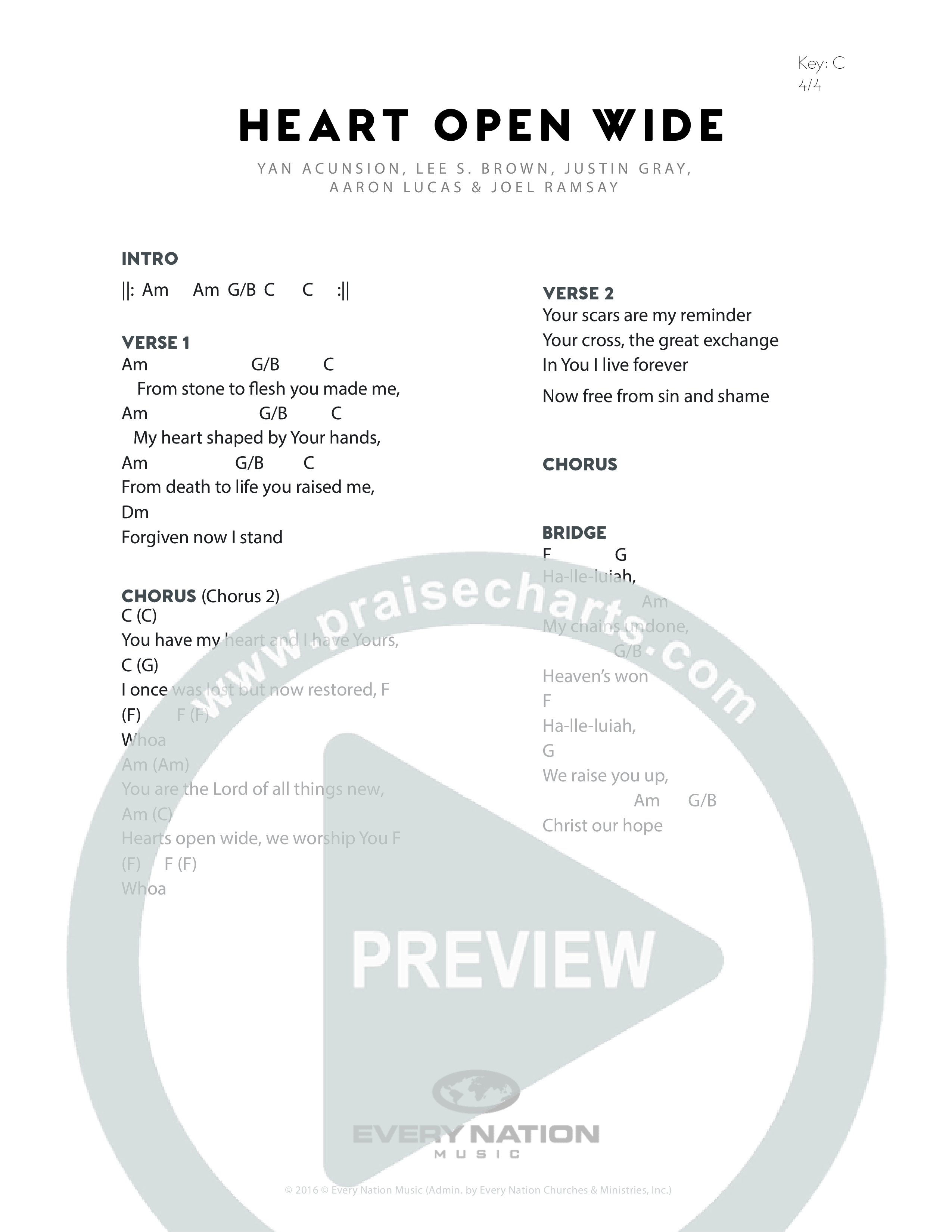 Heart Open Wide Chord Chart (Every Nation Music)