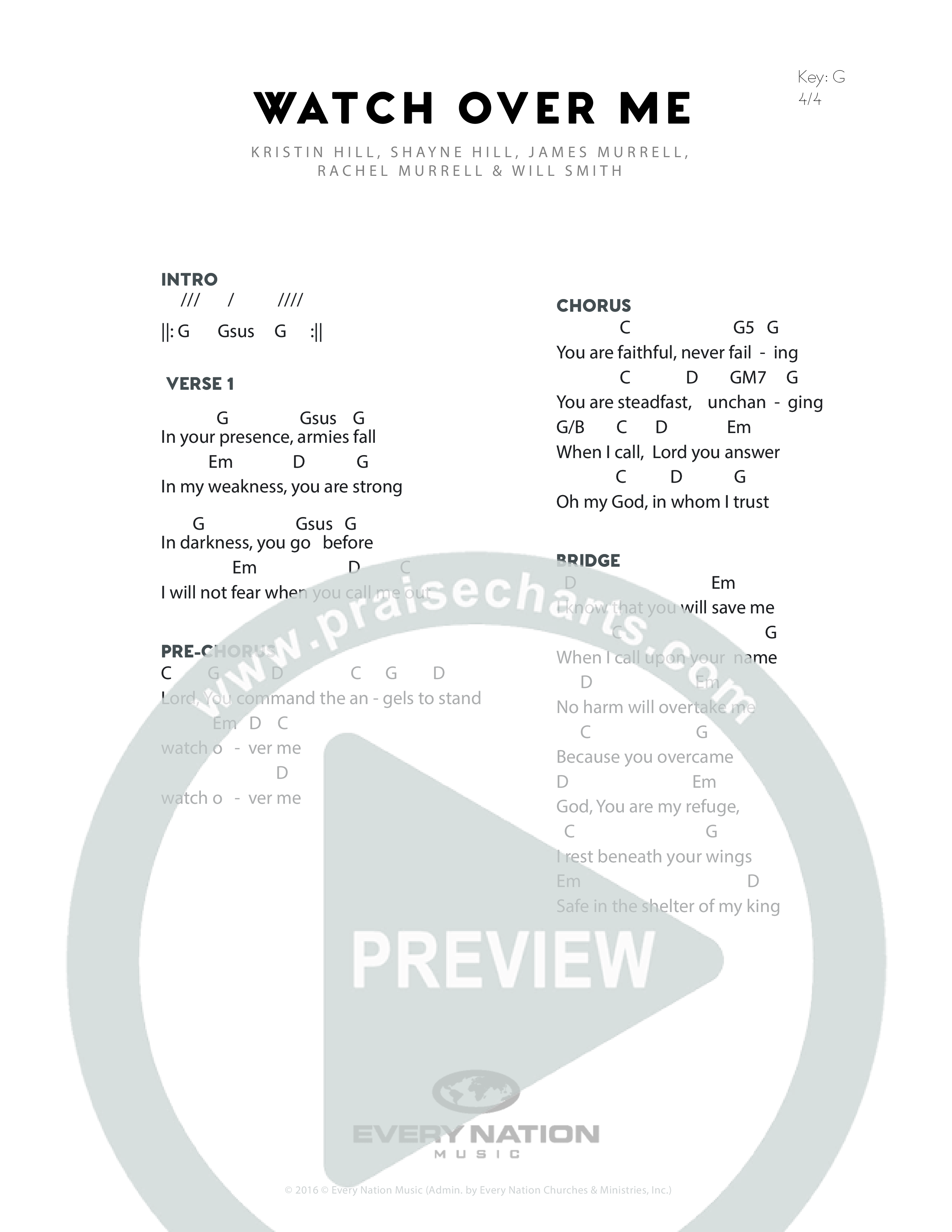 Watch Over Me Chord Chart (Every Nation Music)