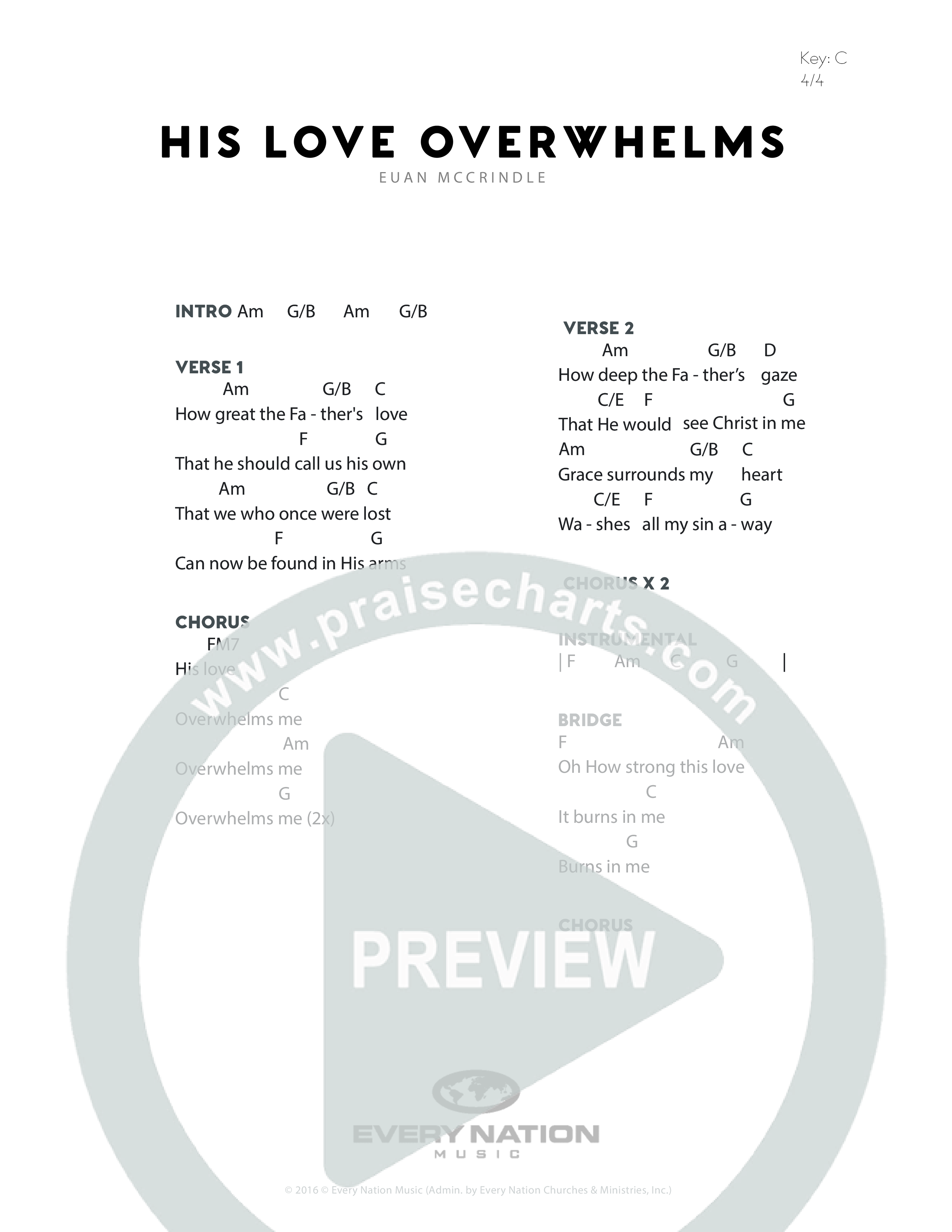 His Love Overwhelms Chord Chart (Every Nation Music)