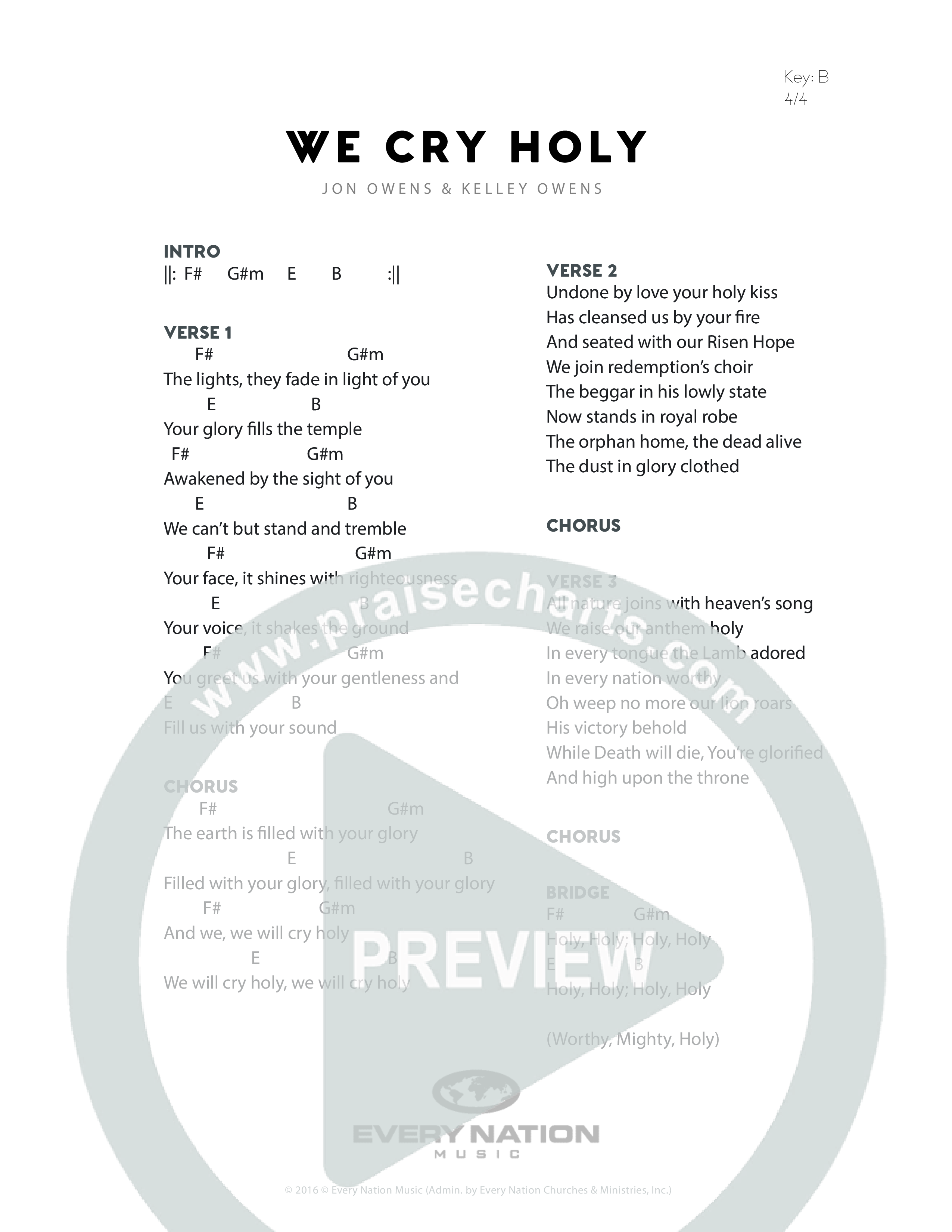 We Cry Holy Chord Chart (Every Nation Music)
