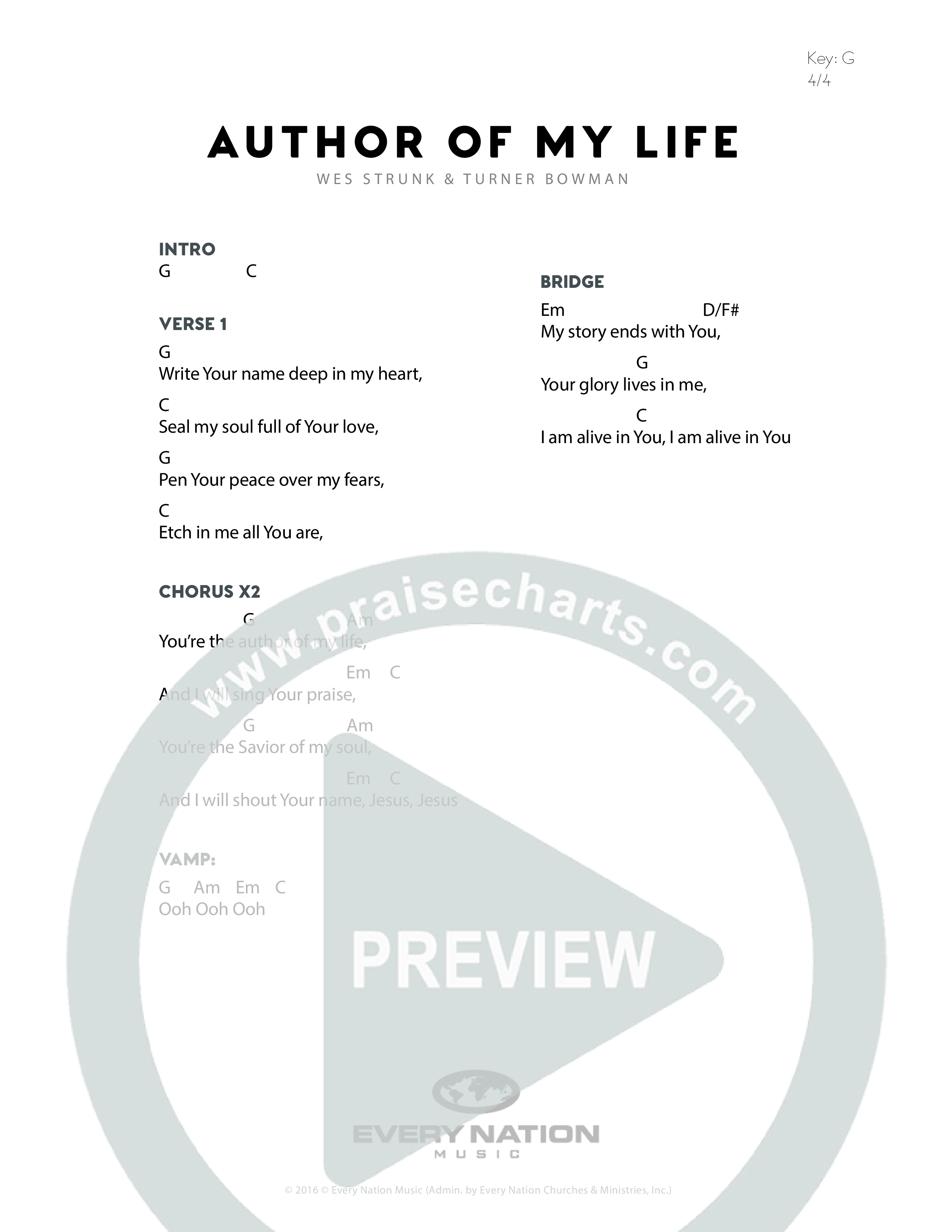 Author Of My Life Chord Chart (Every Nation Music)