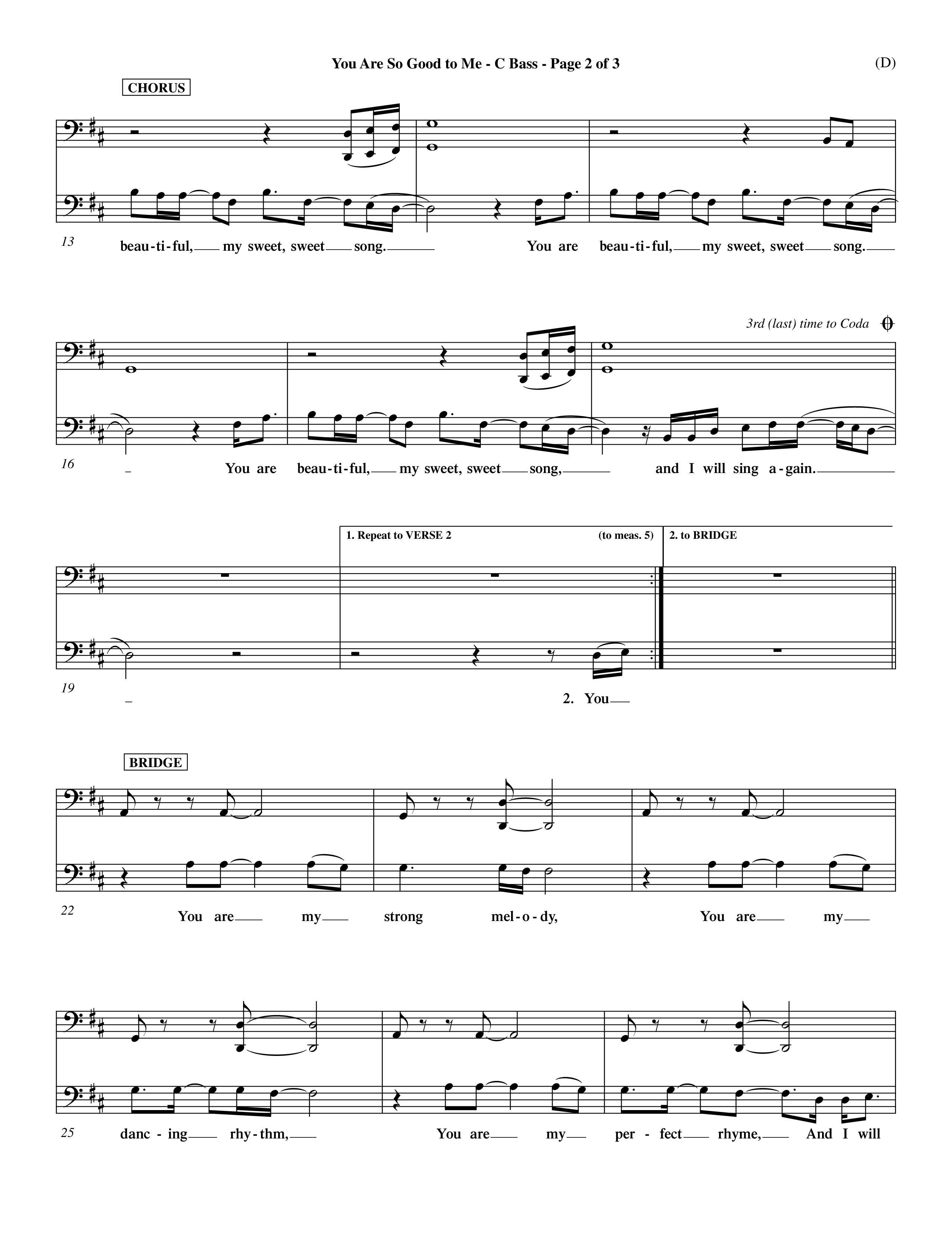 You Are So Good To Me (Choral Anthem SATB) Contrabass (Word Music Choral / Orch. Dave Williamson)