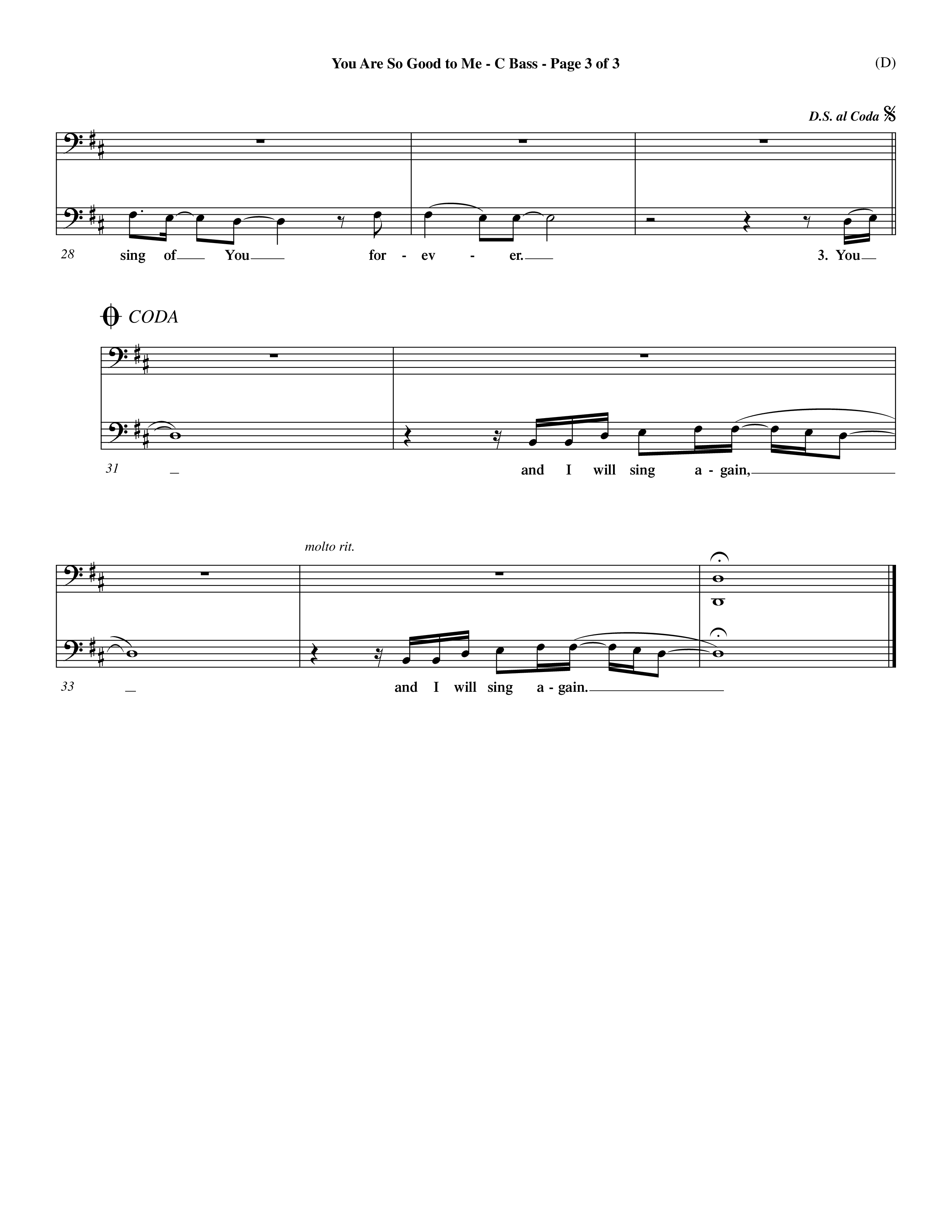 You Are So Good To Me (Choral Anthem SATB) Contrabass (Word Music Choral / Orch. Dave Williamson)