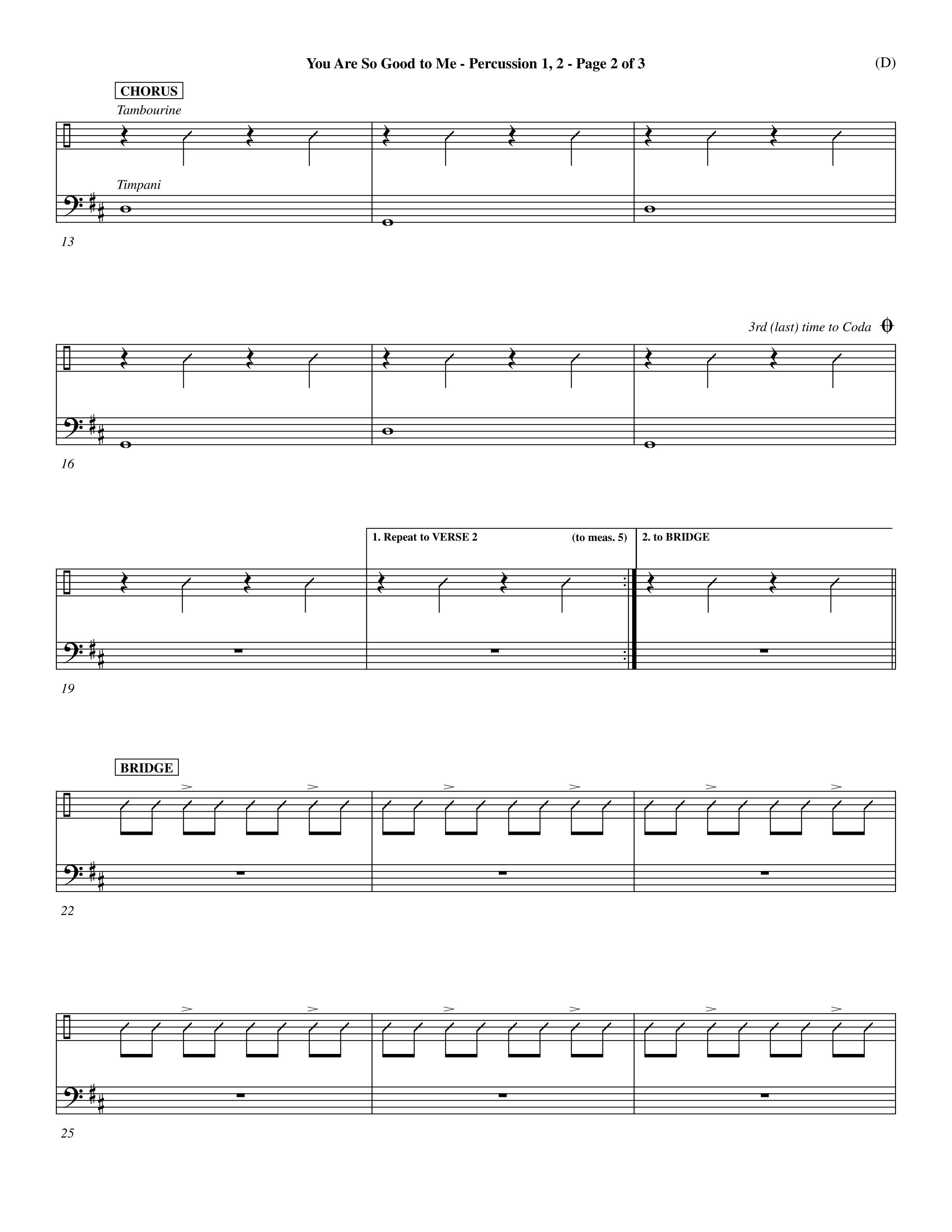 You Are So Good To Me (Choral Anthem SATB) Percussion 1/2 (Word Music Choral / Orch. Dave Williamson)