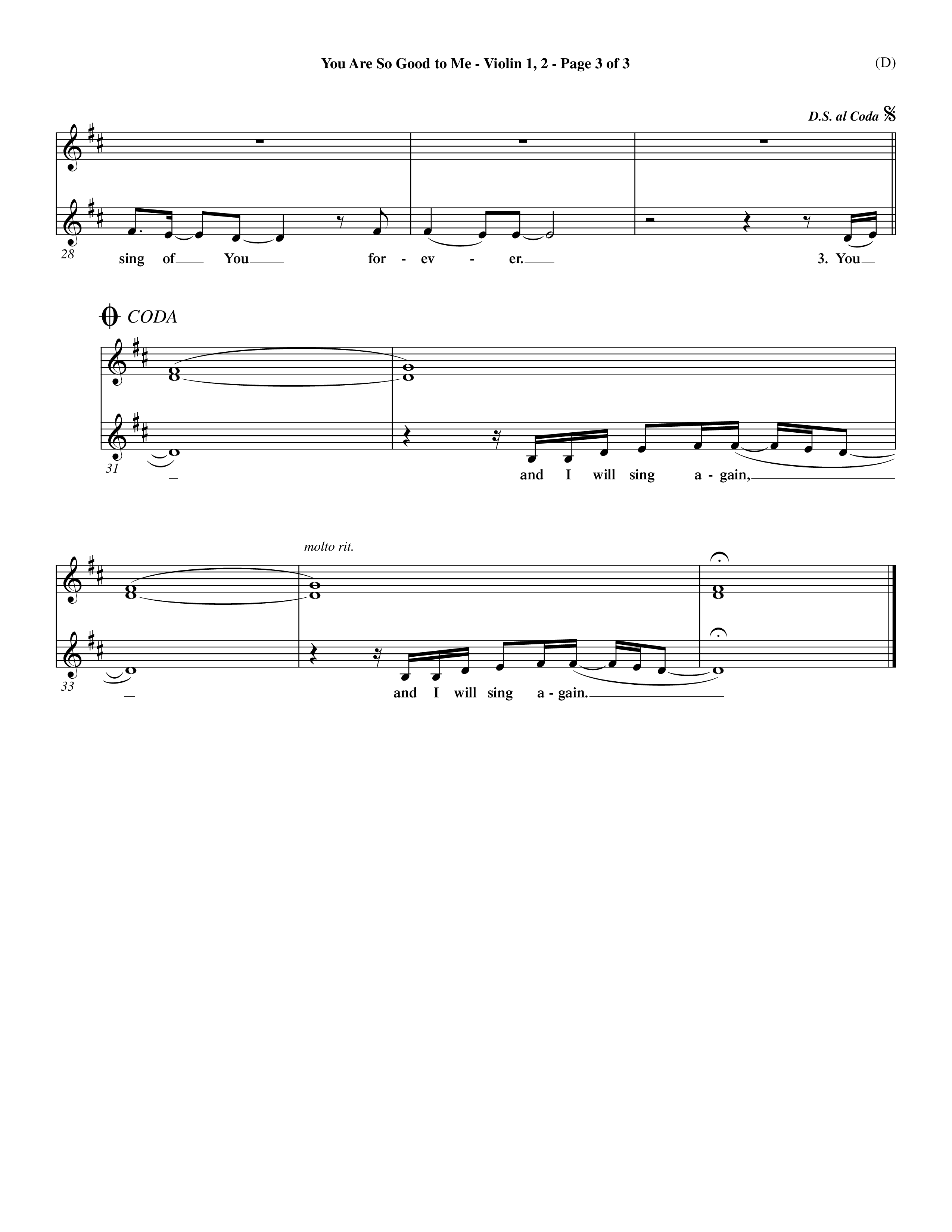 You Are So Good To Me (Choral Anthem SATB) Violin 1/2 (Word Music Choral / Orch. Dave Williamson)