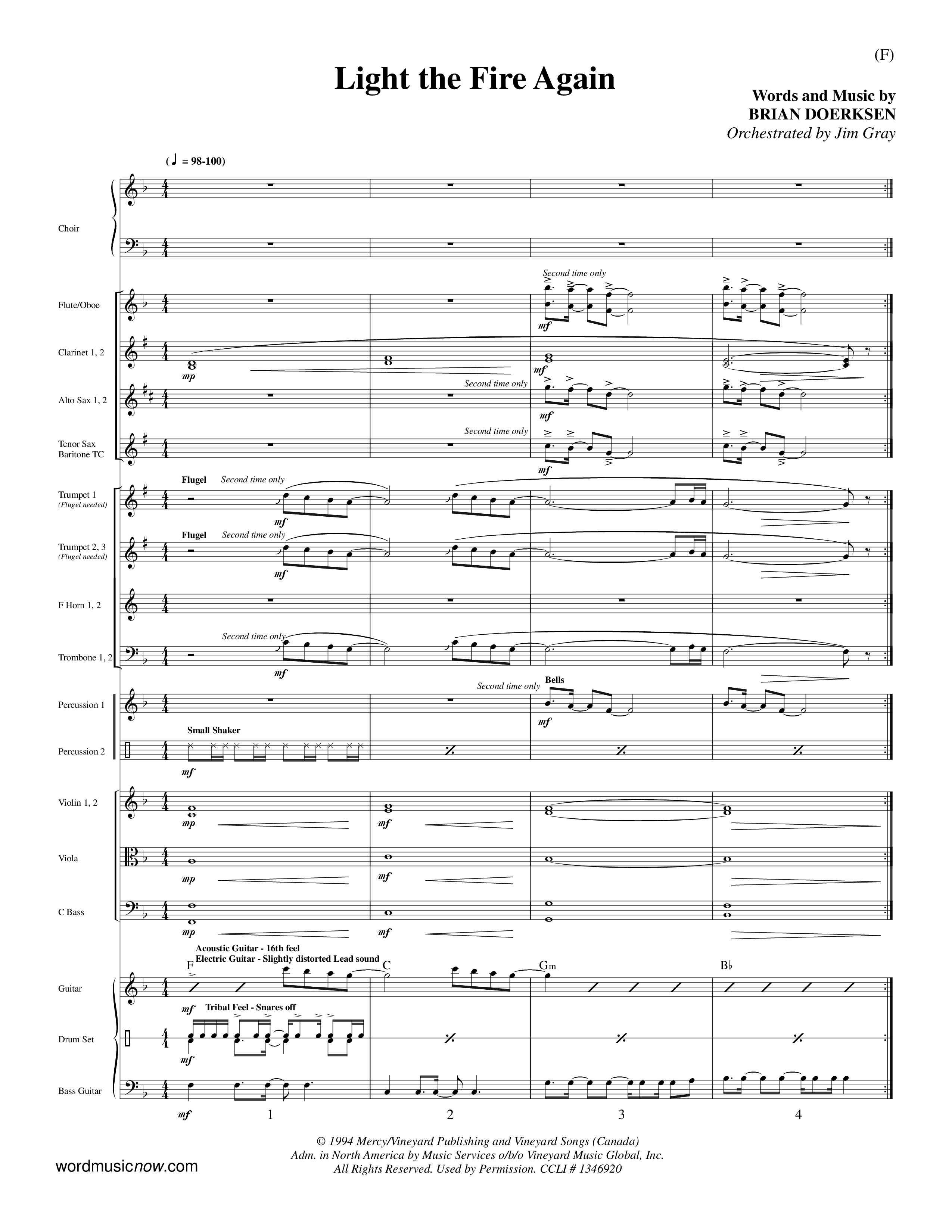 Light The Fire Again (Choral Anthem SATB) Orchestration (Word Music Choral / Orch. Jim Gray)