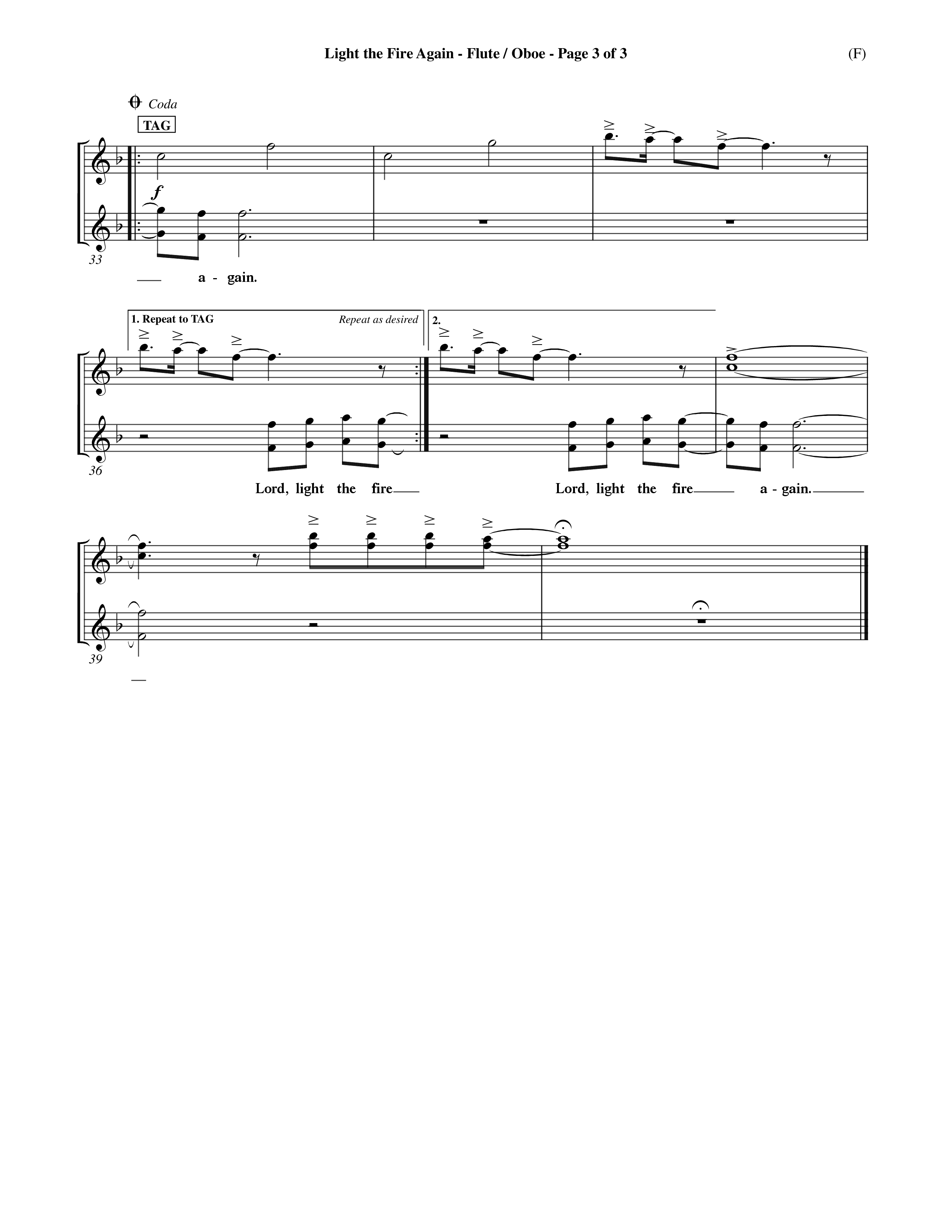 Light The Fire Again (Choral Anthem SATB) Flute/Oboe (Word Music Choral / Orch. Jim Gray)