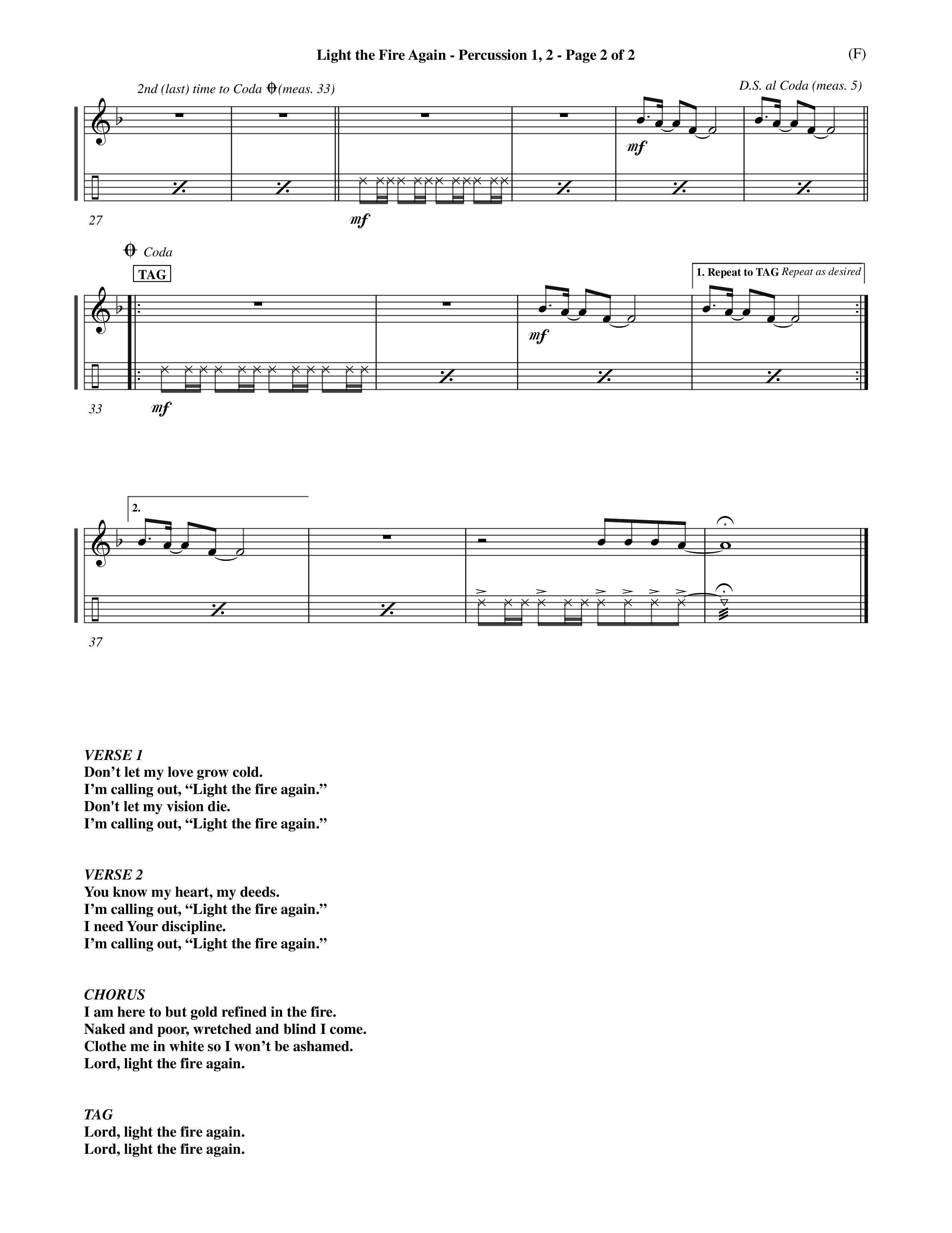 Light The Fire Again (Choral Anthem SATB) Percussion 1/2 (Word Music Choral / Orch. Jim Gray)