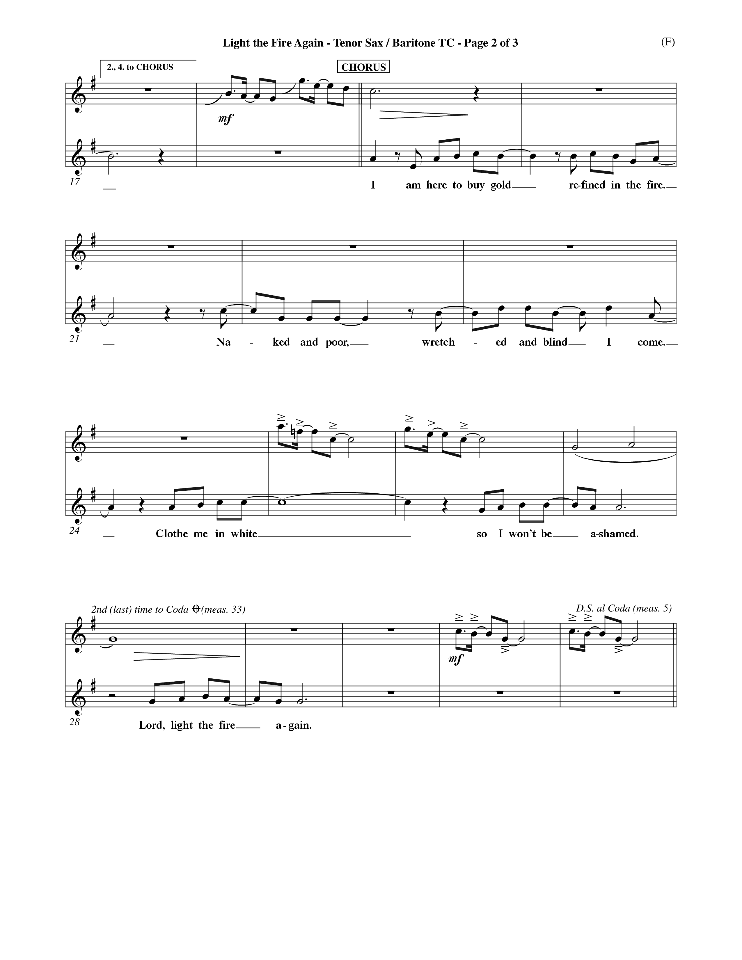 Light The Fire Again (Choral Anthem SATB) Tenor Sax/Baritone T.C. (Word Music Choral / Orch. Jim Gray)