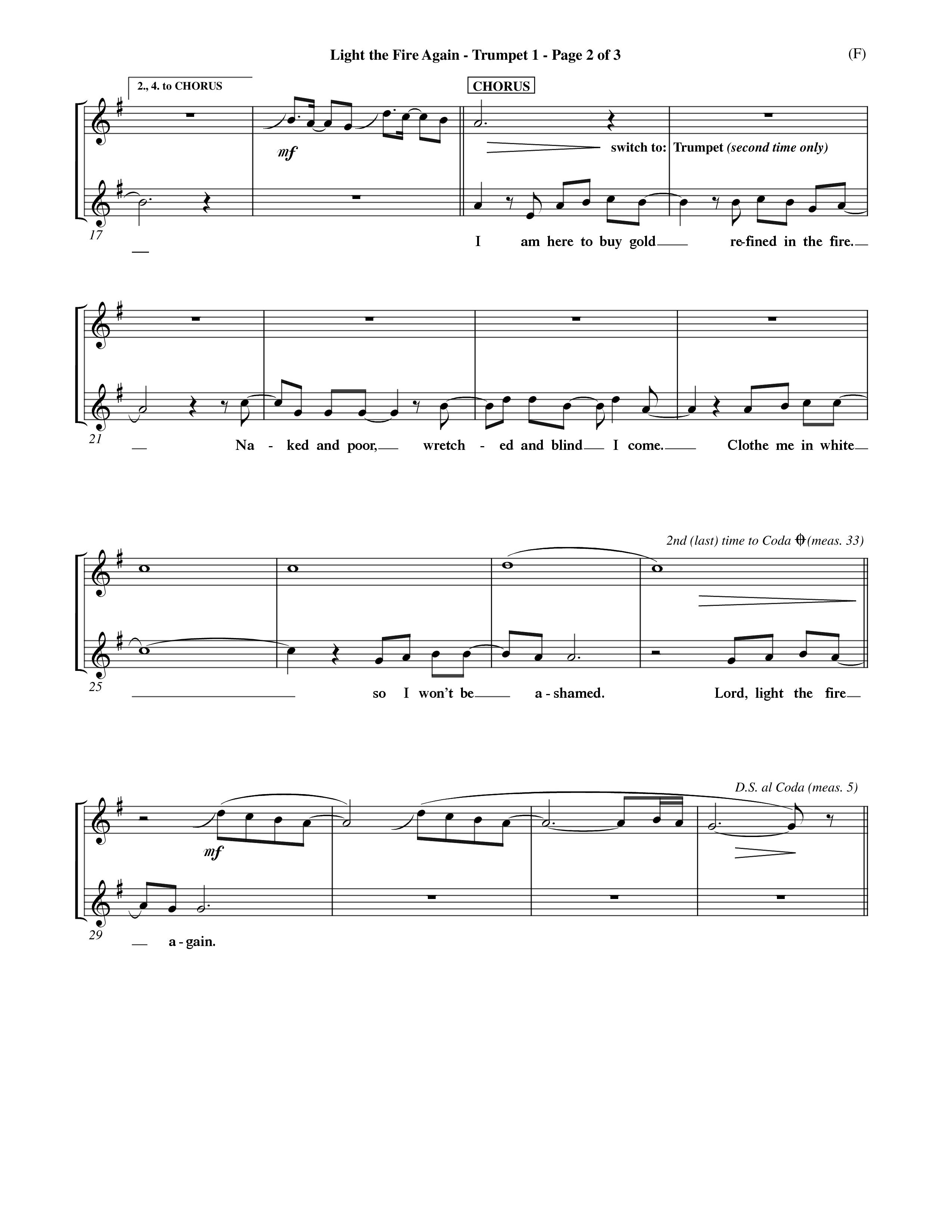 Light The Fire Again (Choral Anthem SATB) Trumpet 1 (Word Music Choral / Orch. Jim Gray)