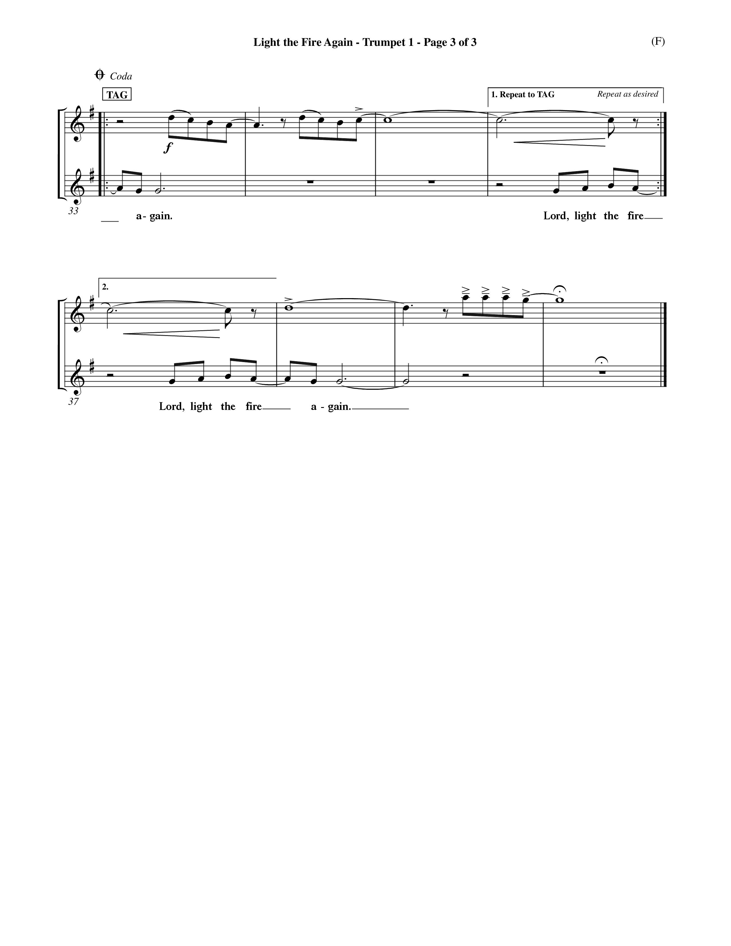 Light The Fire Again (Choral Anthem SATB) Trumpet 1 (Word Music Choral / Orch. Jim Gray)