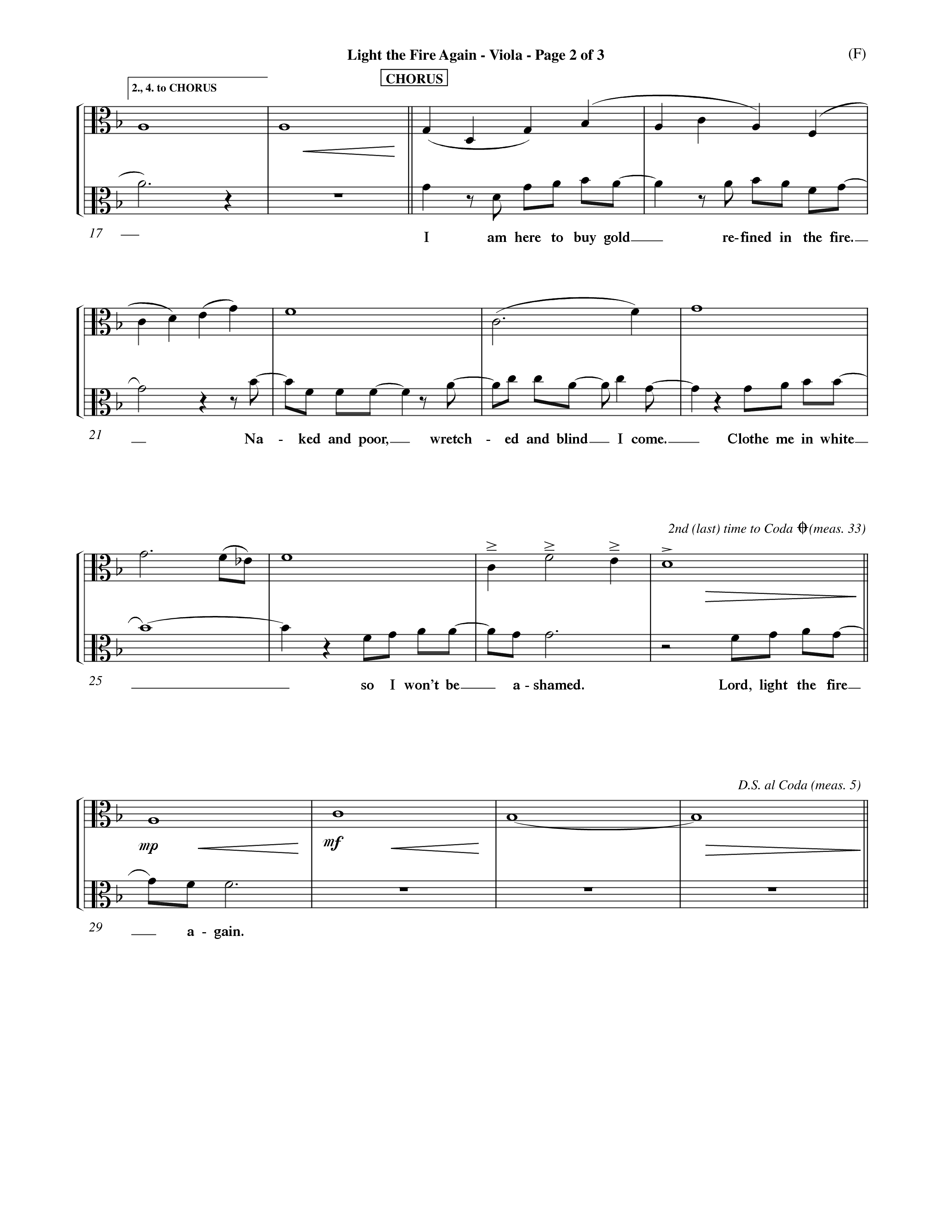Light The Fire Again (Choral Anthem SATB) Viola (Word Music Choral / Orch. Jim Gray)