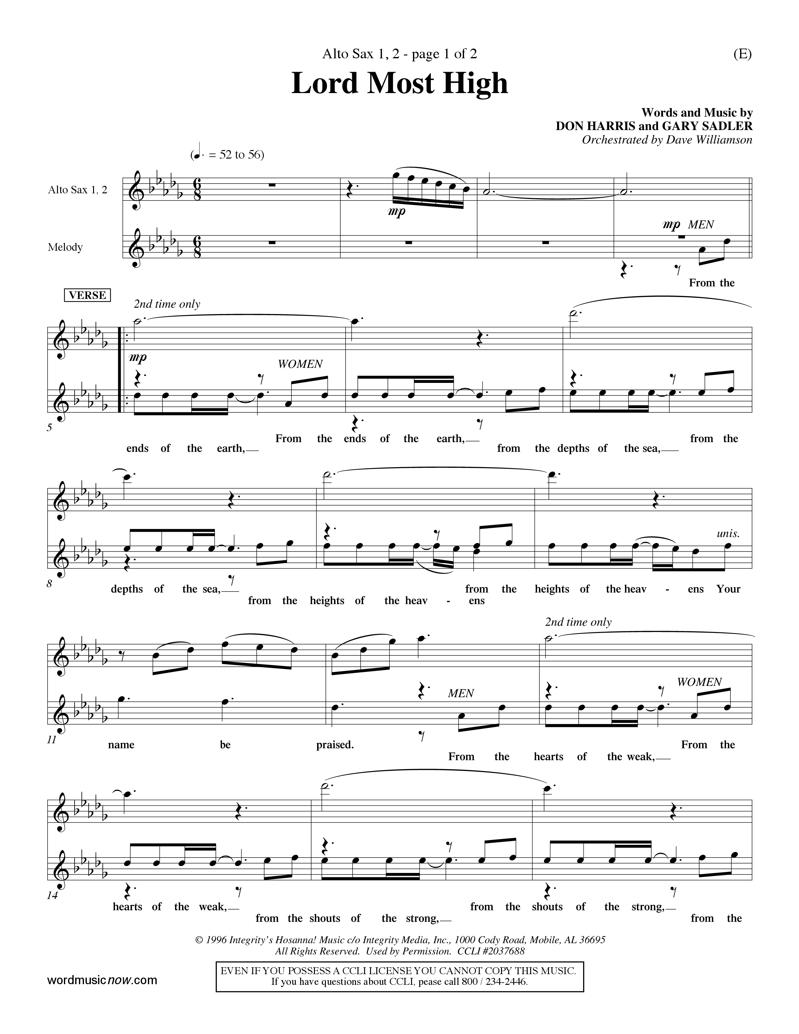 Lord Most High (Choral Anthem SATB) Alto Sax 1/2 (Word Music Choral / Orch. Dave Williamson)