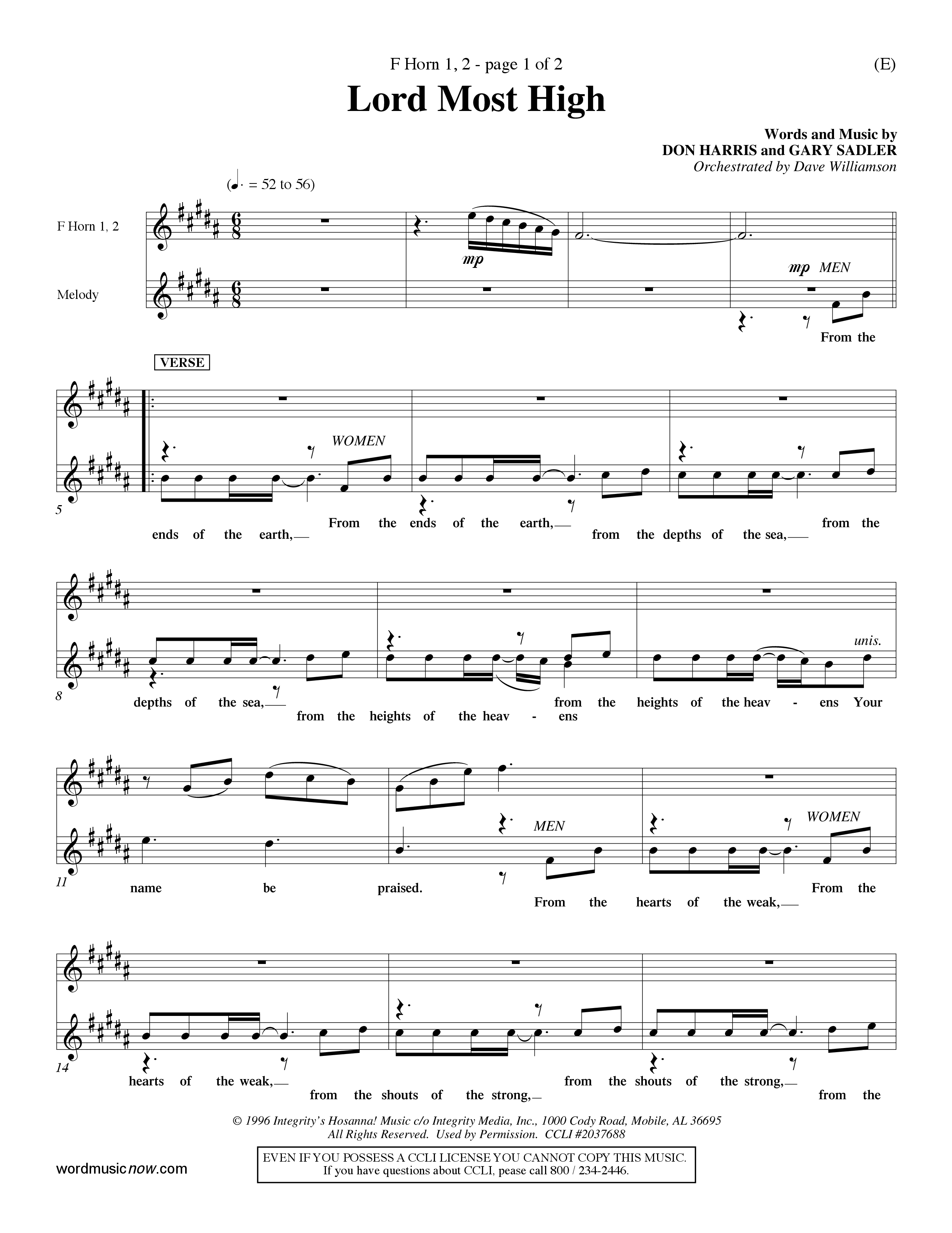 Lord Most High (Choral Anthem SATB) French Horn (Word Music Choral / Orch. Dave Williamson)