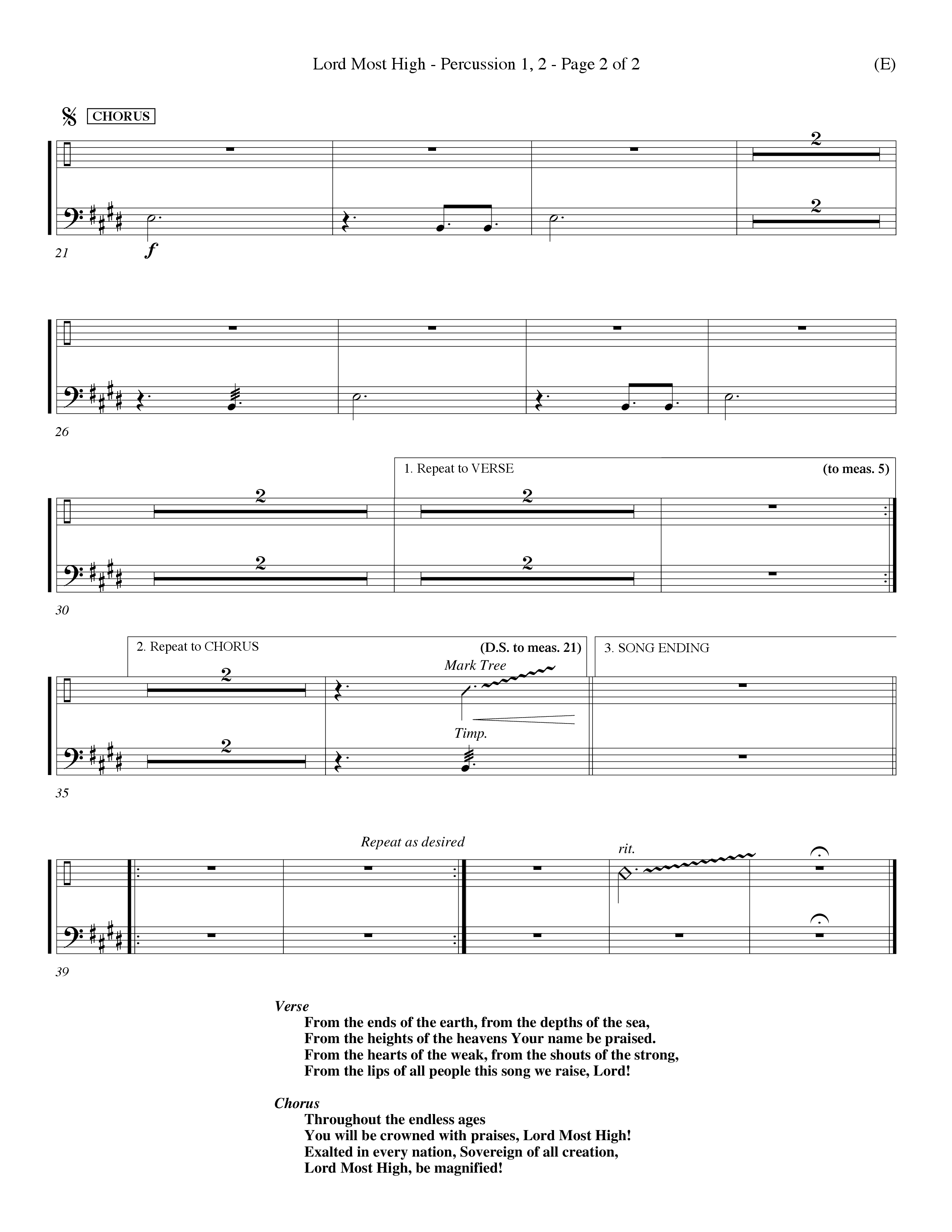 Lord Most High (Choral Anthem SATB) Percussion 1/2 (Word Music Choral / Orch. Dave Williamson)