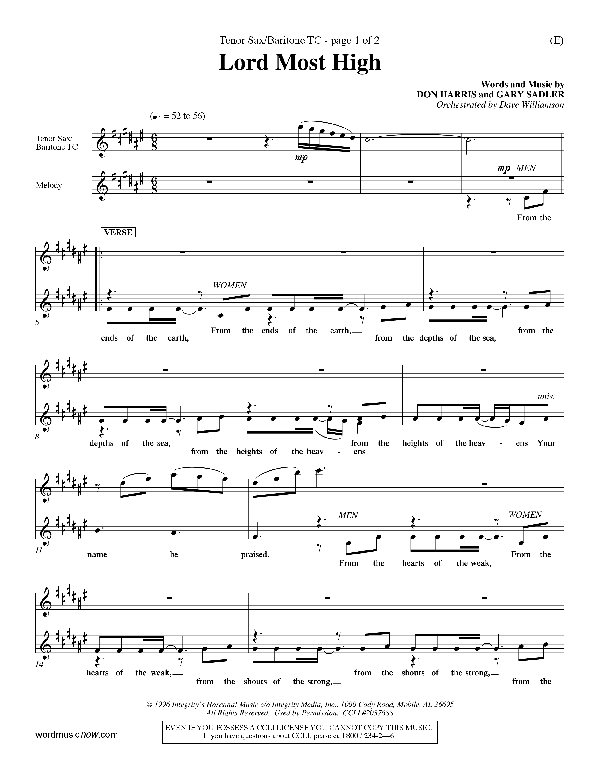 Lord Most High (Choral Anthem SATB) Tenor Sax/Baritone T.C. (Word Music Choral / Orch. Dave Williamson)