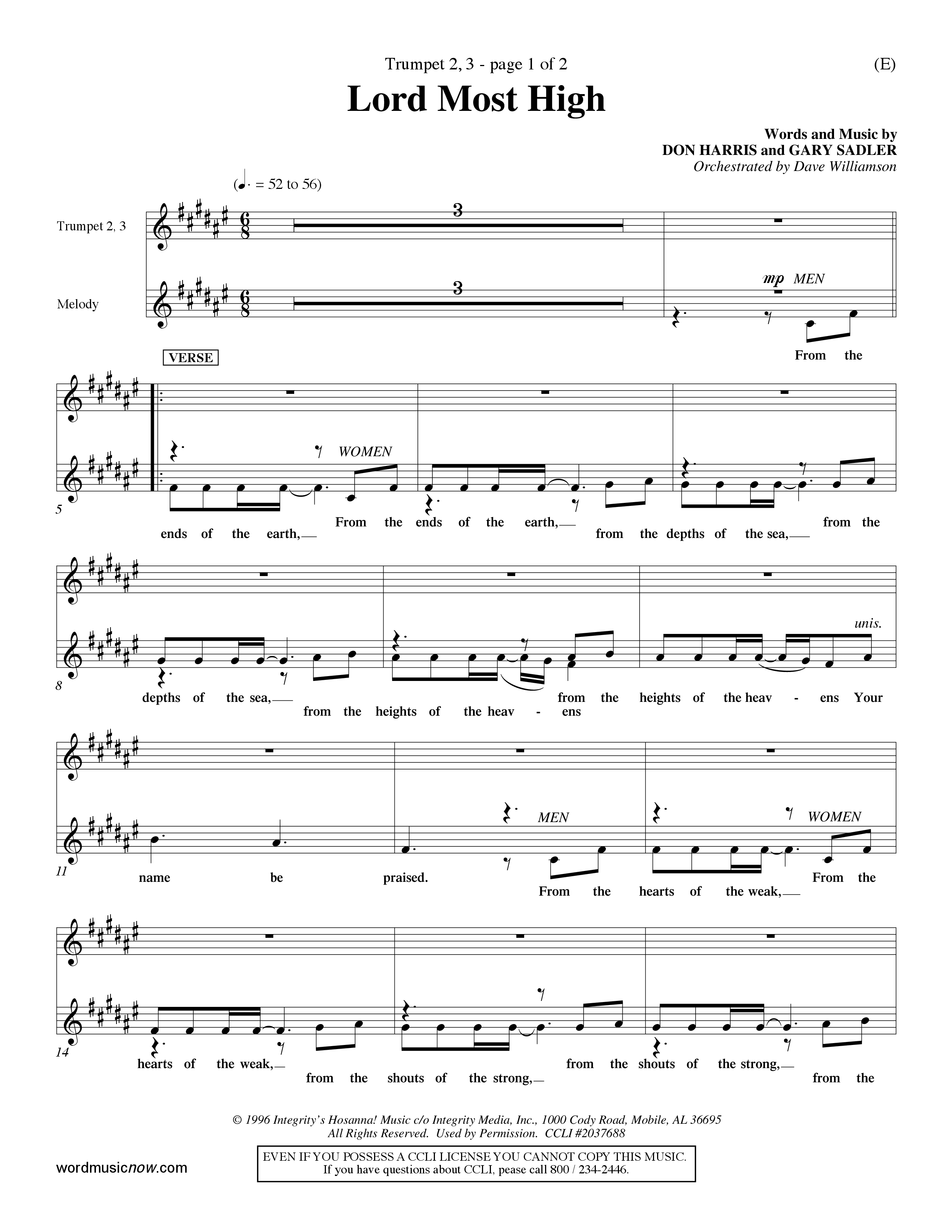 Lord Most High (Choral Anthem SATB) Trumpet 2/3 (Word Music Choral / Orch. Dave Williamson)
