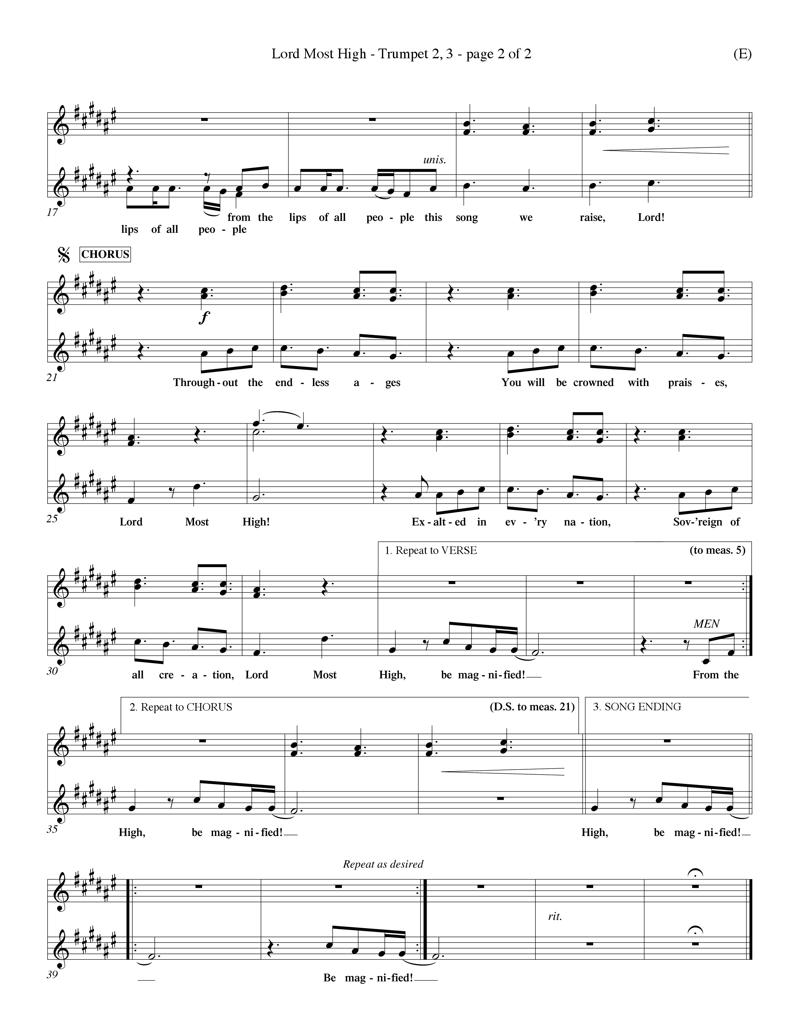 Lord Most High (Choral Anthem SATB) Trumpet 2/3 (Word Music Choral / Orch. Dave Williamson)