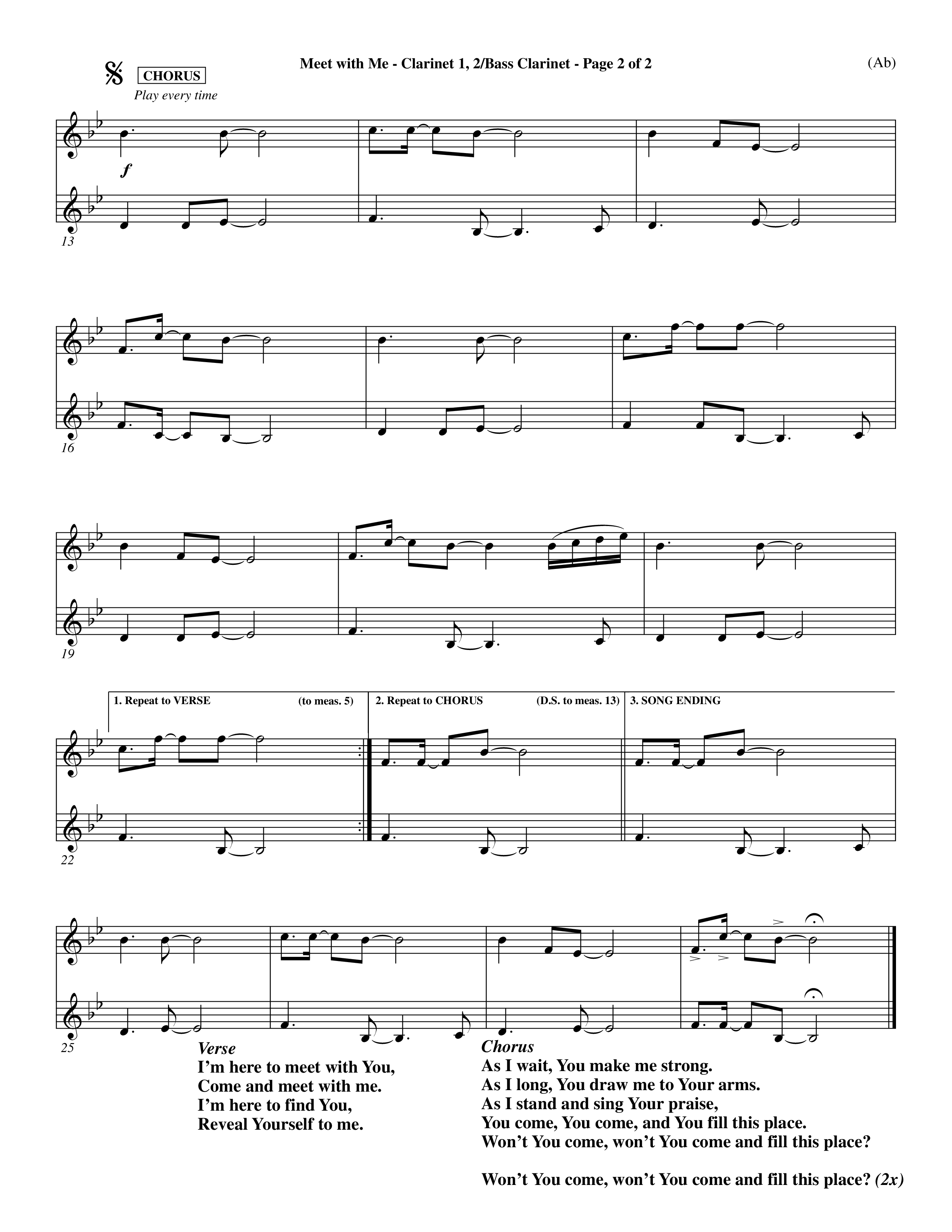 Meet With Me (Choral Anthem SATB) Clarinet 1/2, Bass Clarinet (Word Music Choral / Orch. Paul Nelson)