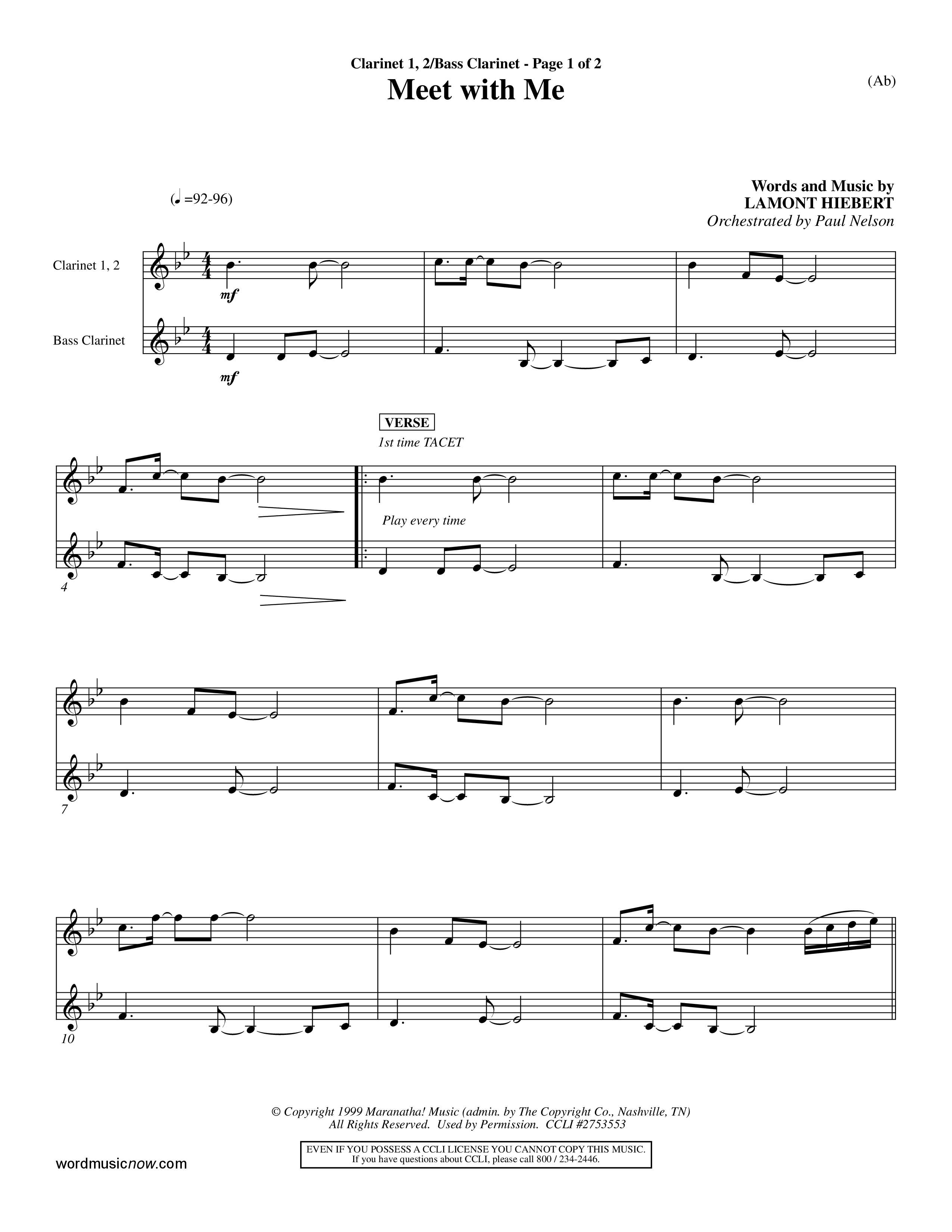 Meet With Me (Choral Anthem SATB) Clarinet 1/2, Bass Clarinet (Word Music Choral / Orch. Paul Nelson)
