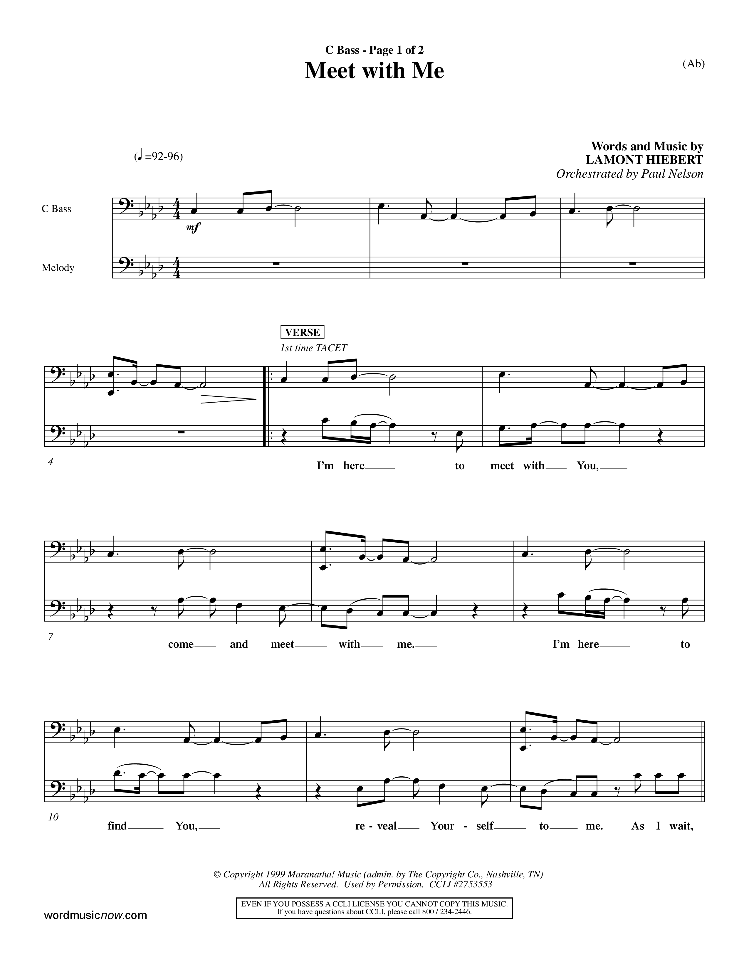 Meet With Me (Choral Anthem SATB) Contrabass (Word Music Choral / Orch. Paul Nelson)