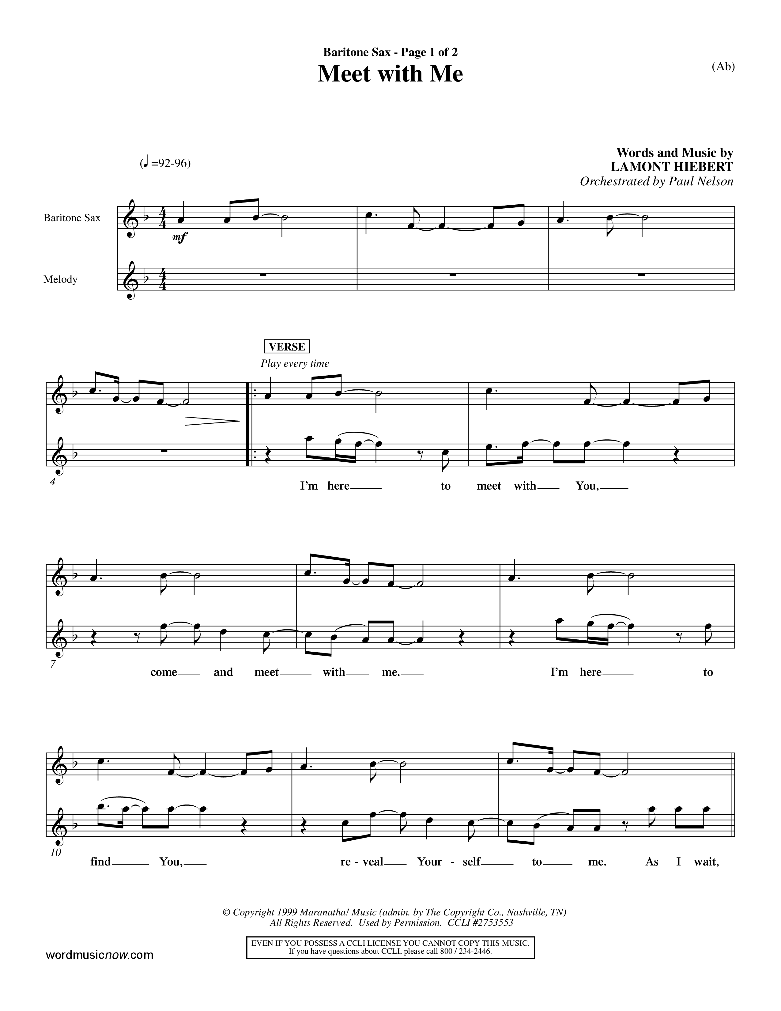Meet With Me (Choral Anthem SATB) Saxophone (Word Music Choral / Orch. Paul Nelson)