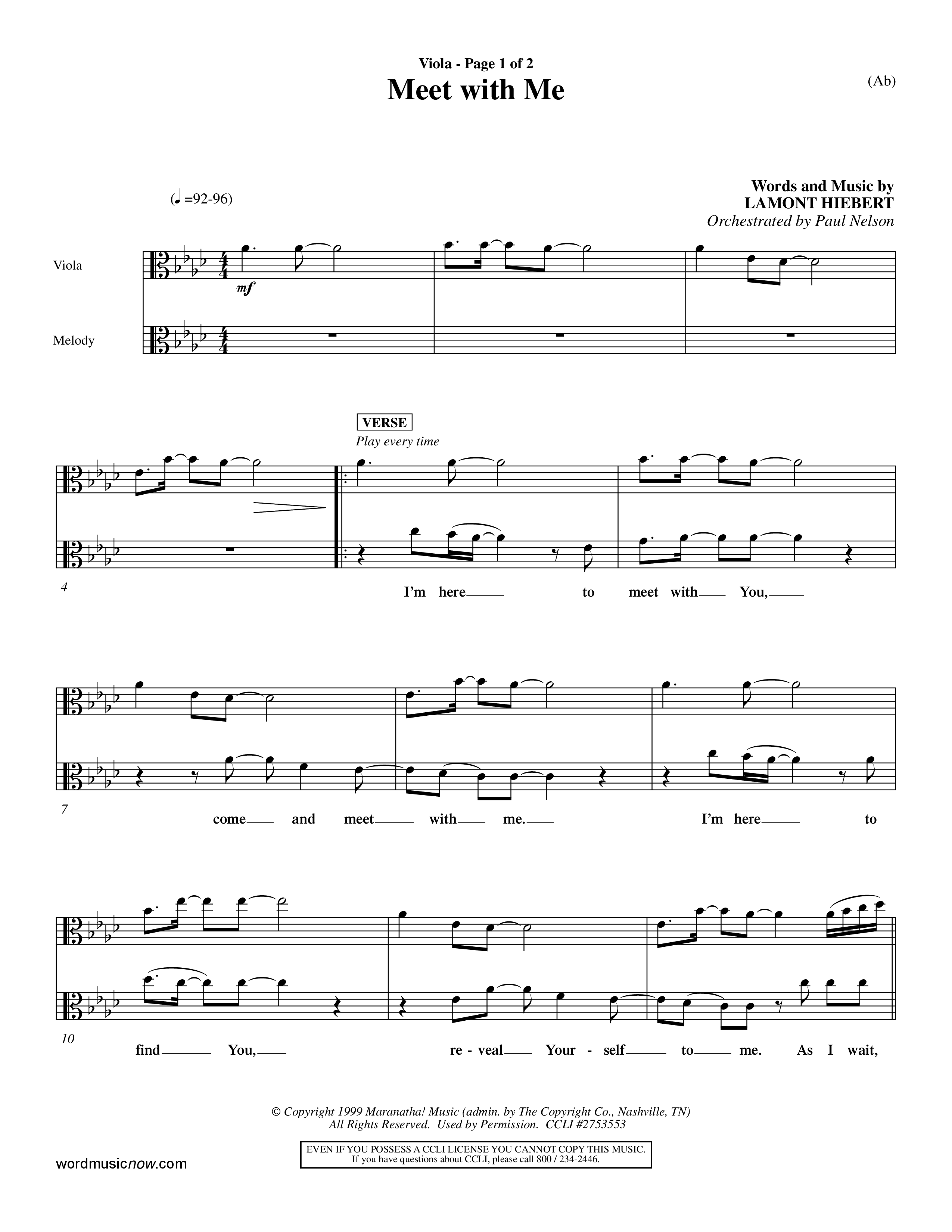 Meet With Me (Choral Anthem SATB) Viola (Word Music Choral / Orch. Paul Nelson)